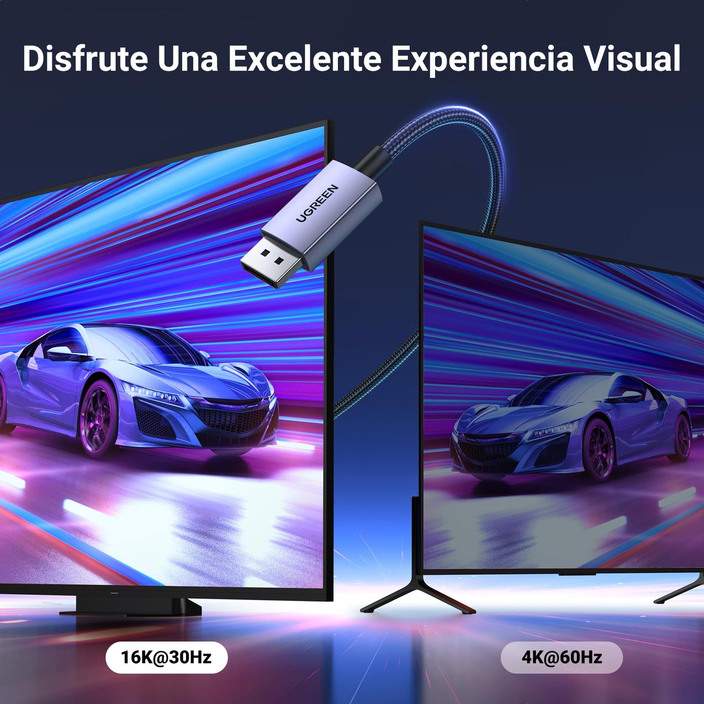 UGREEN Cable DisplayPort 2.1 Certificado VESA, Cable Displayport 16K 30Hz, 8K 60Hz, 4K 240Hz, 40Gbps, HDR, HDCP, 3D, Nylon Trenzado, Compatible con Portátiles, Juegos, Monitores, HDTV y Proyectores