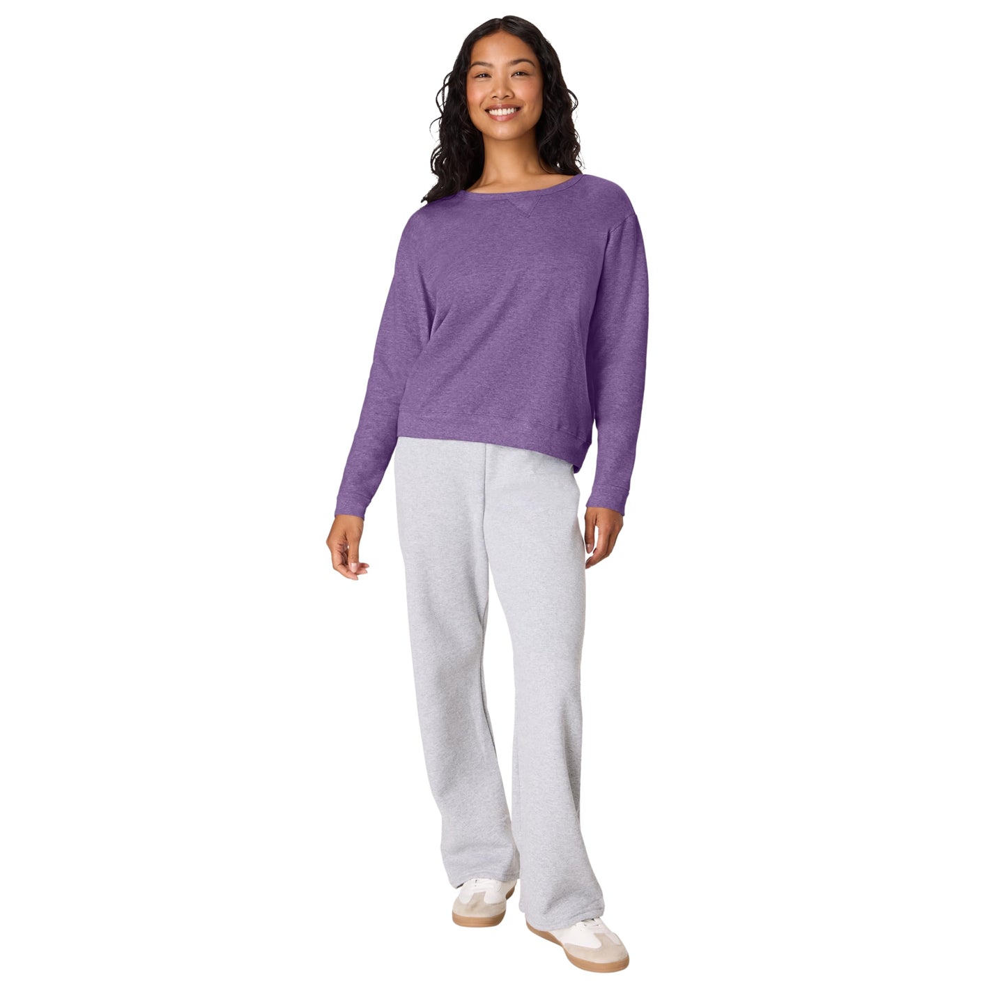 Hanes Women's V-Notch Pullover Fleece Sweatshirt, Violet Splendor Heather, Large