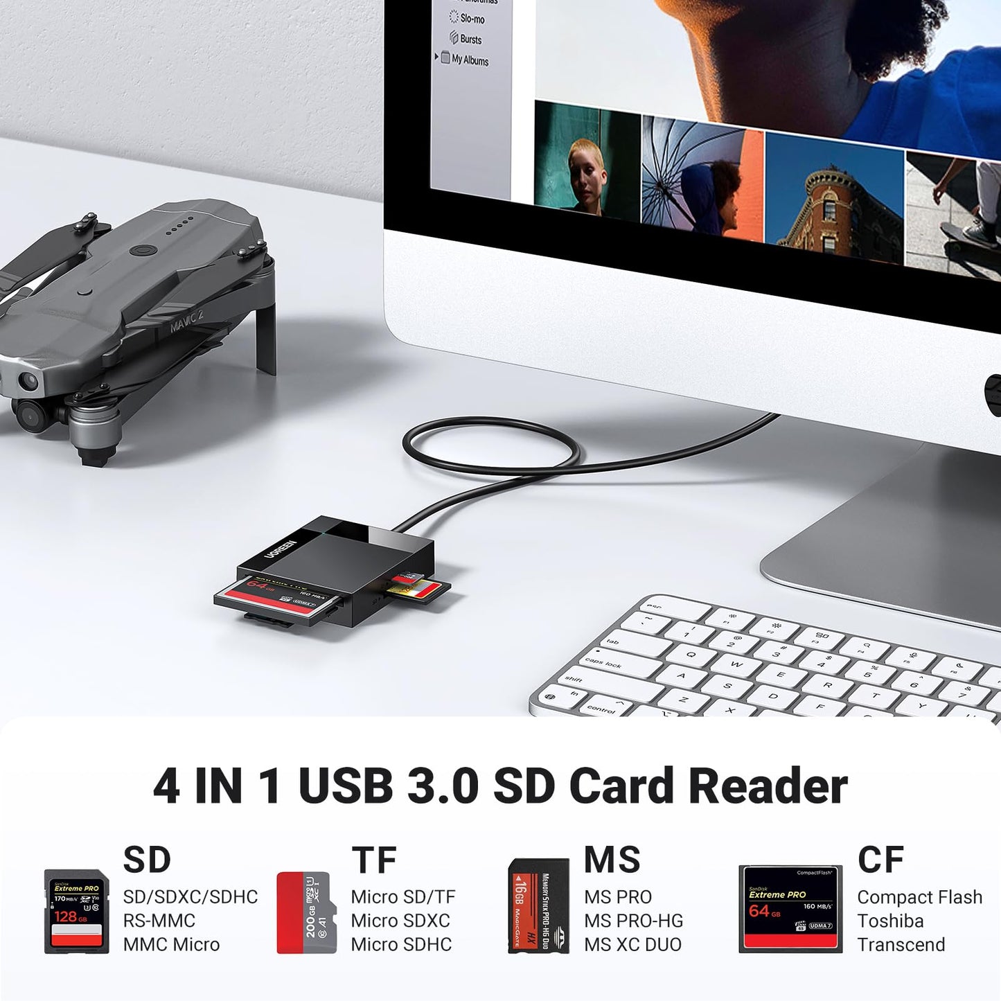 UGREEN lector de tarjetas SD 4 en 1 Multi USB 3.0 Adaptador de tarjeta de memoria Micro SD para cámara externa Foto SD SDXC SDHC TF MicroSD Micro SDXC Micro SDHC MS CF Compact Flash UHS-I Tarjetas para PC Mac