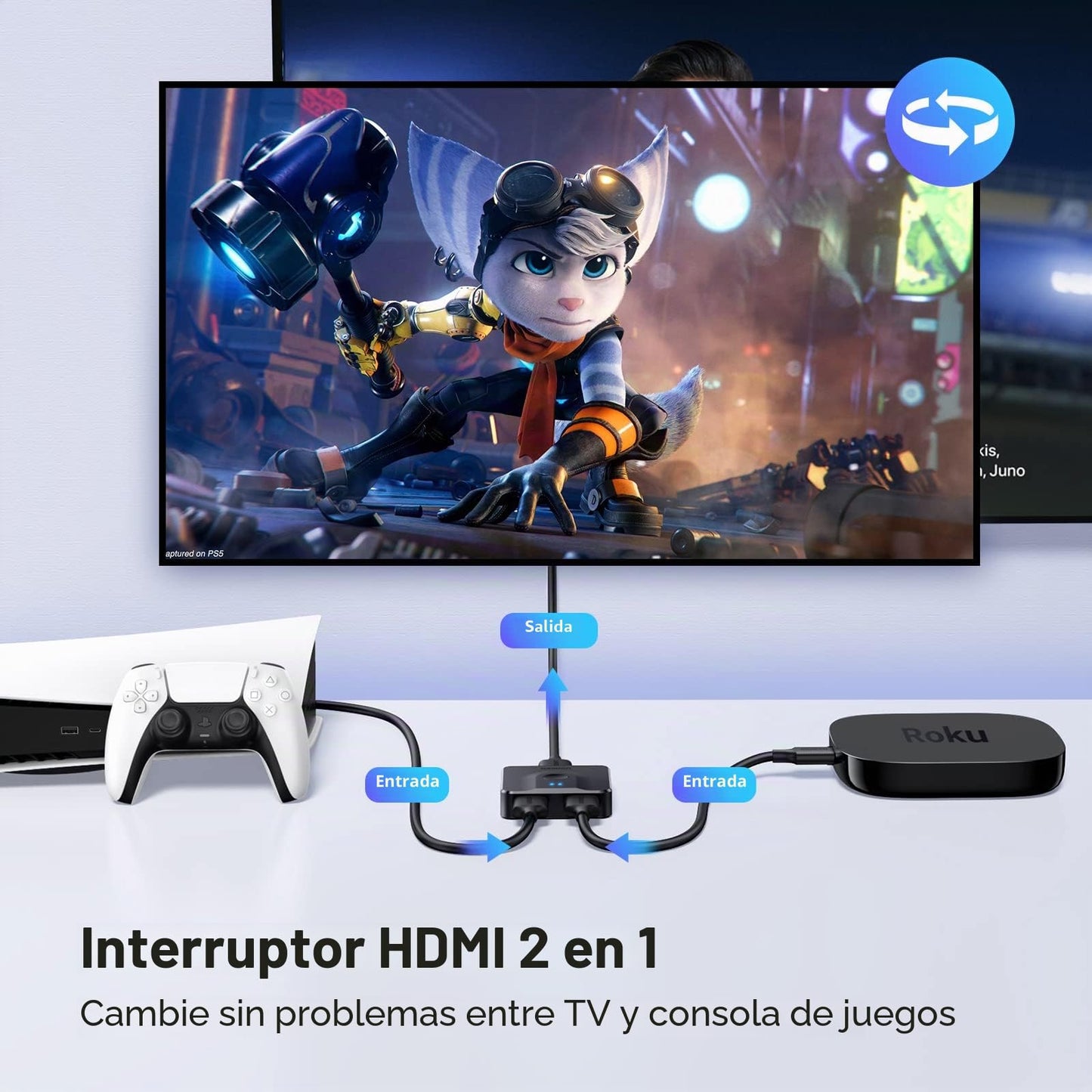 UGREEN HDMI Switch Bidireccional 2 Entradas a 1 Salida o 1 Entrada a 2 Salidas, Conmutador 4K 3D, Splitter para HDTV, PC, PS4, Xbox, BLU-Ray, TV Box, DVR, Pantalla del Proyector