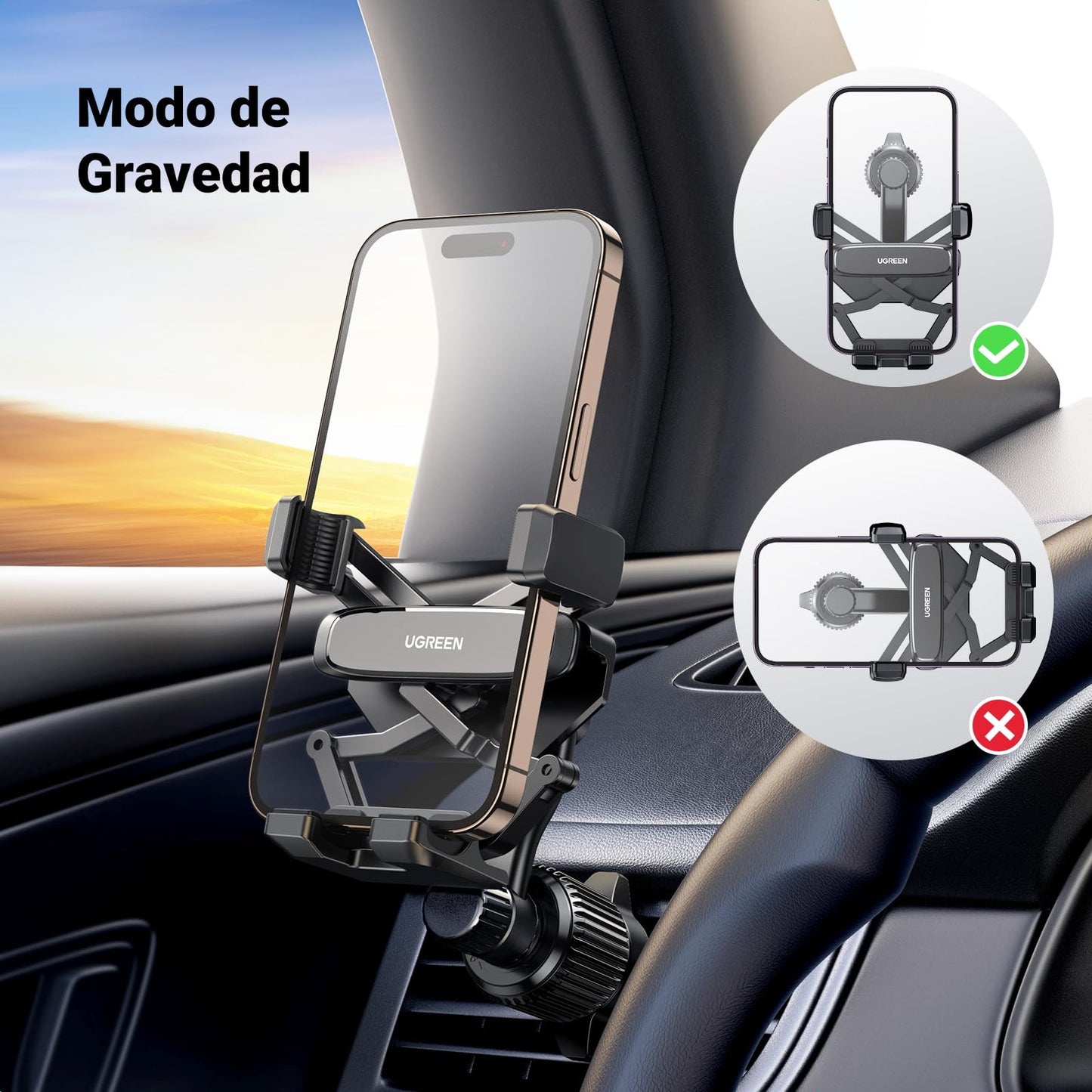UGREEN Soporte Móvil Coche por Gravedad con Gancho para Ventilación