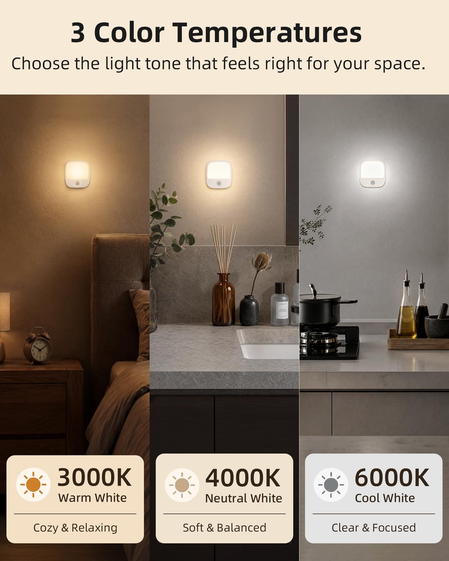 EZVALO - Paquete de 2 luces LED recargables nocturnas con sensor de movimiento, luz nocturna para bebés, luz nocturna de noche de noche de luz blanca cálida regulable para adultos, habitación de niños