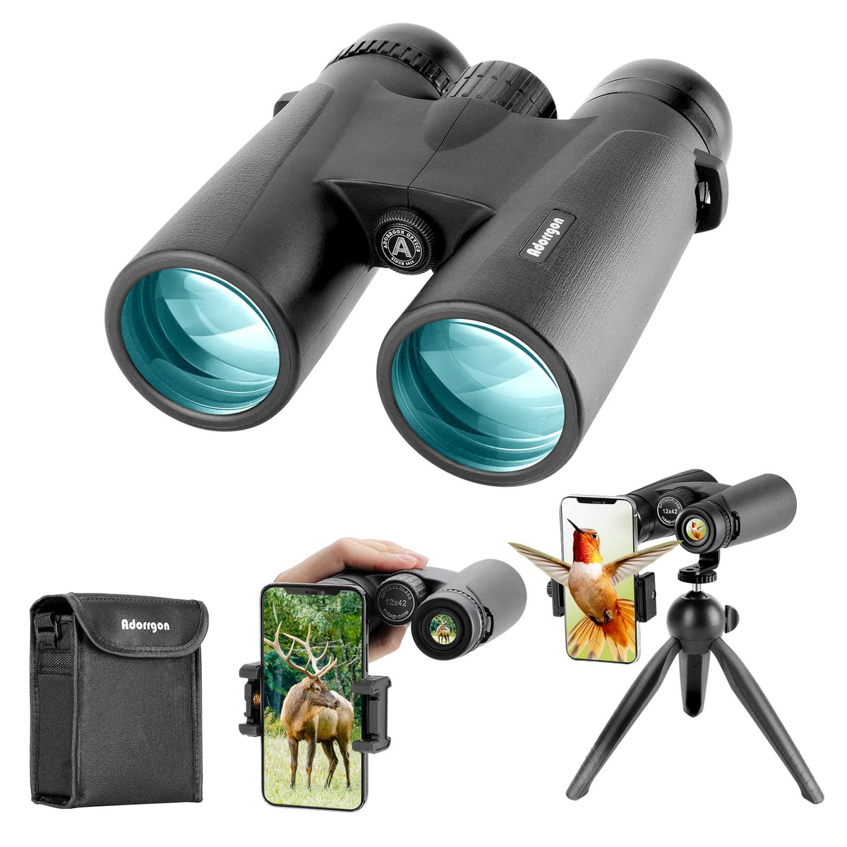 Prismáticos compactos de 12 x 42 Pulgadas para Adultos, prismáticos HD de Alta Potencia para observación de Aves, Caza, conciertos y Deportes
