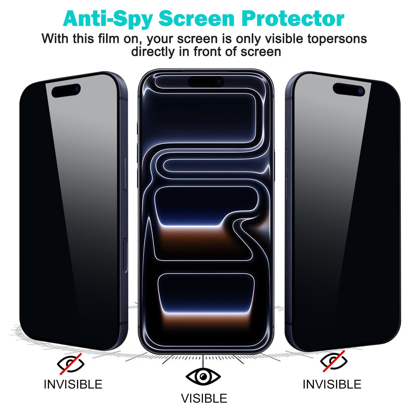 Paquete de 3+3 protectores de pantalla de privacidad para 17 Pro Max con protector de lente de cámara, cobertura completa, película de vidrio templado antiespía, dureza 9H, protección de borde