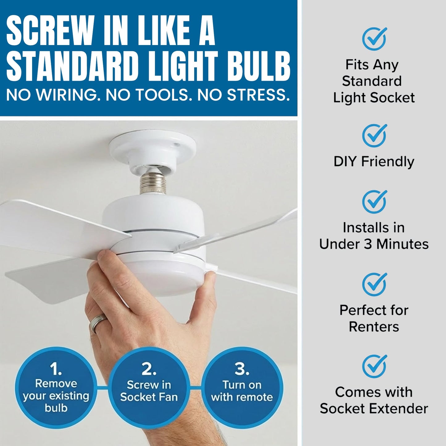 Bell+Howell Socket Breeze 15.4 pulgadas, modelo Deluxe de 5 velocidades, ventiladores de techo de perfil bajo con luces y control remoto, para recámara, cocina, sala de estar