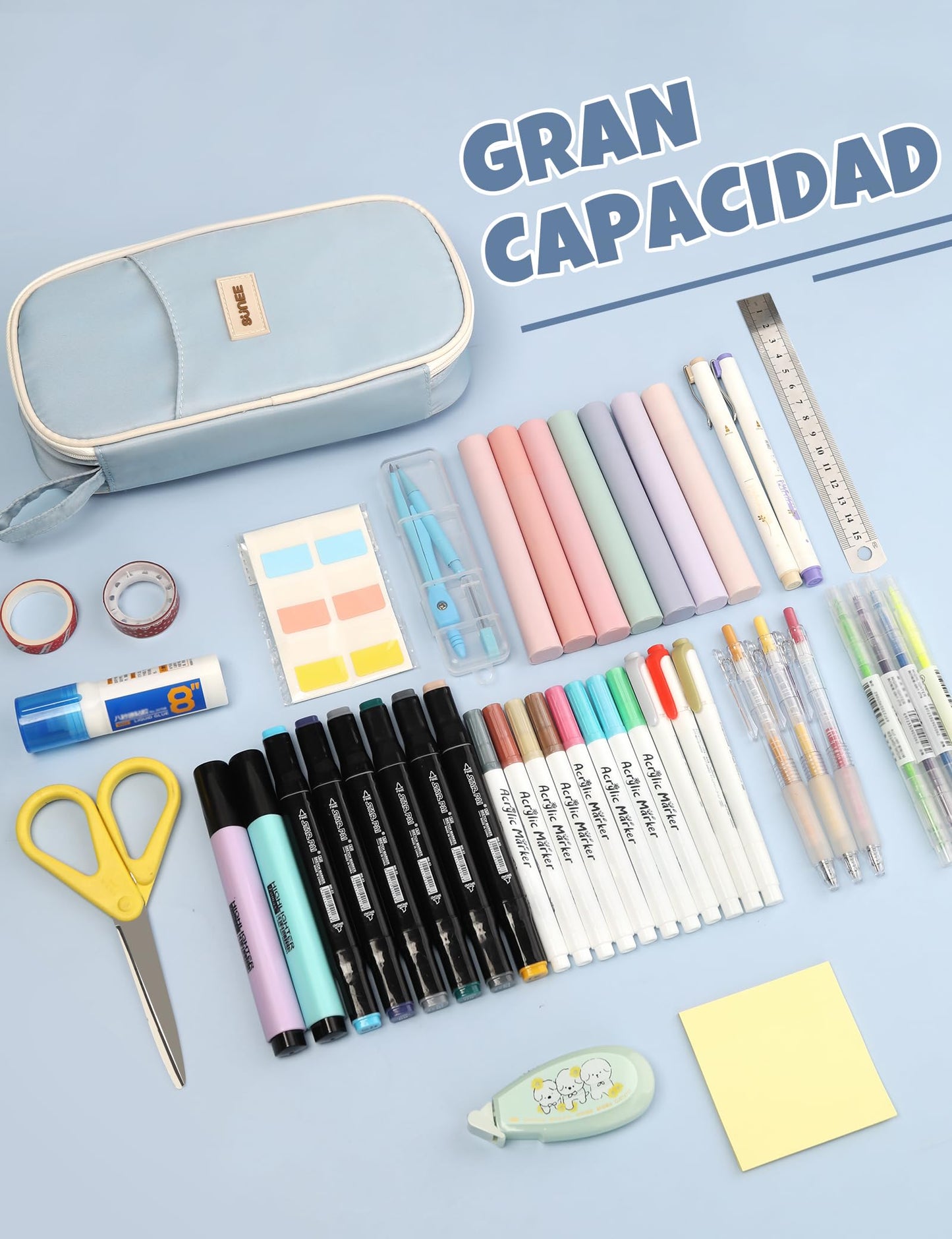 SUNEE Estuche Escolar Grande con Compartimentos, Multiusos Estojo Escolar Colegio Organizador de Papeleria Pencil Case para Niñas, Niños, Adolescentes, Mujeres, Hombres,Azul