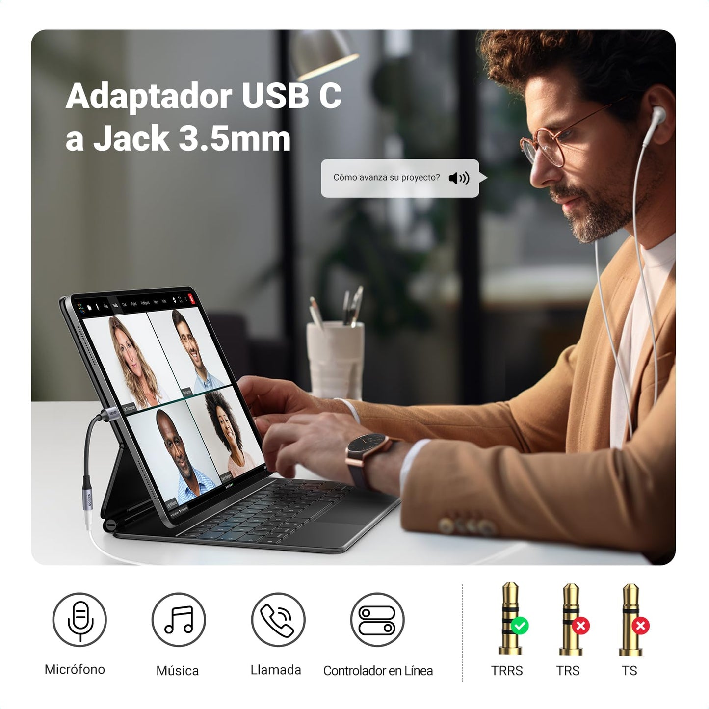 UGREEN Adaptador USB C a Jack 3.5mm DAC Chip Auriculares Tipo