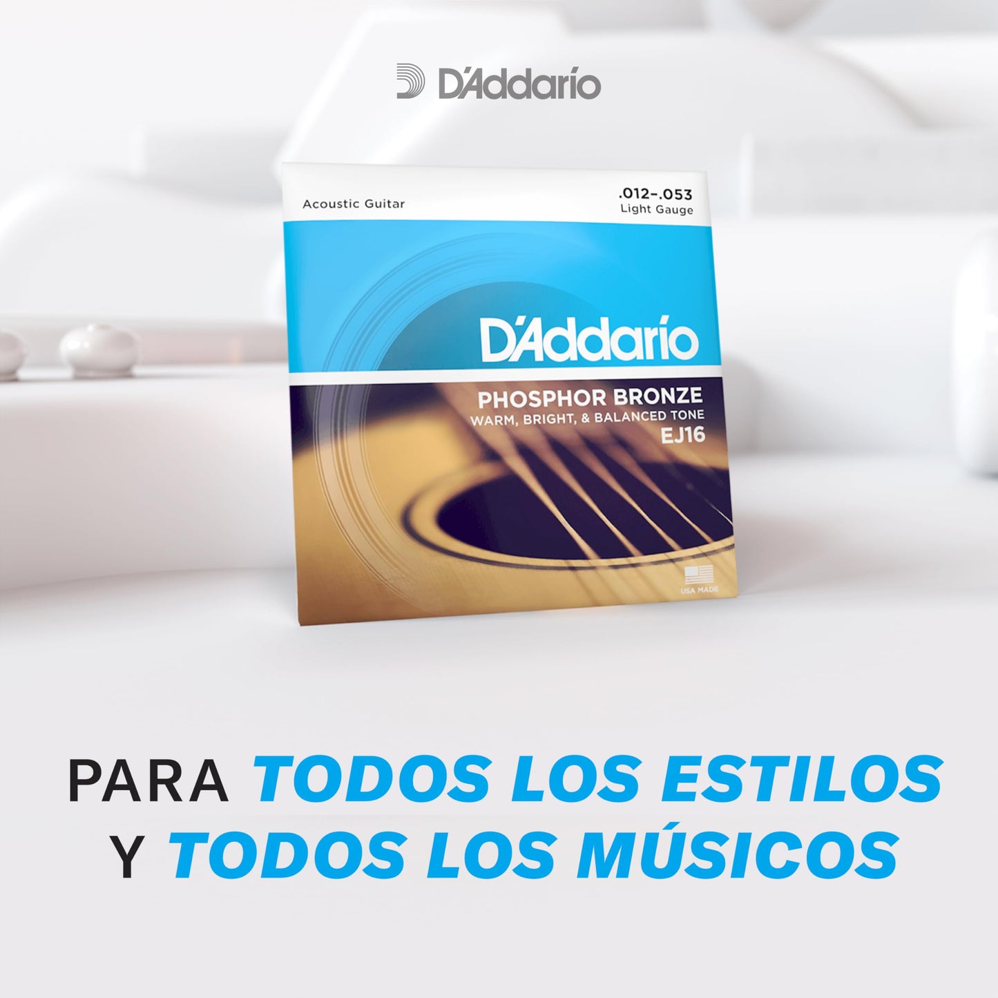 D'Addario Cuerdas Guitarra Acustica - Cuerdas de Guitarra - Cuerdas de Guitarra Acustica - EJ16 - Extra Ligero, 12-53 - 1-Paquete, 1-Pack, Light, 12-53