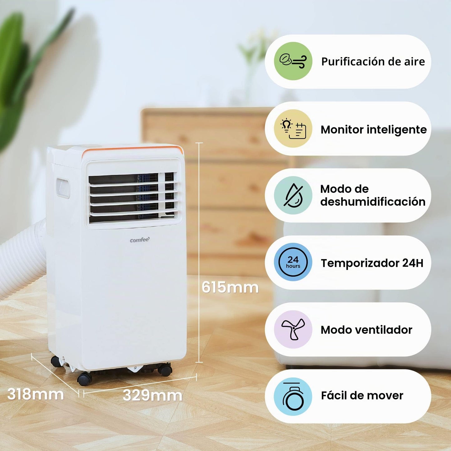 COMFEE' Aire acondicionado móvil Mini Cool Pro 7000 BTU/H, 2,0 kw, aire acondicionado 3 en 1, 4 modos, filtro HEPA, función de Follow me, temporizador, modo nocturno, para habitación de 25 ㎡/68 m³
