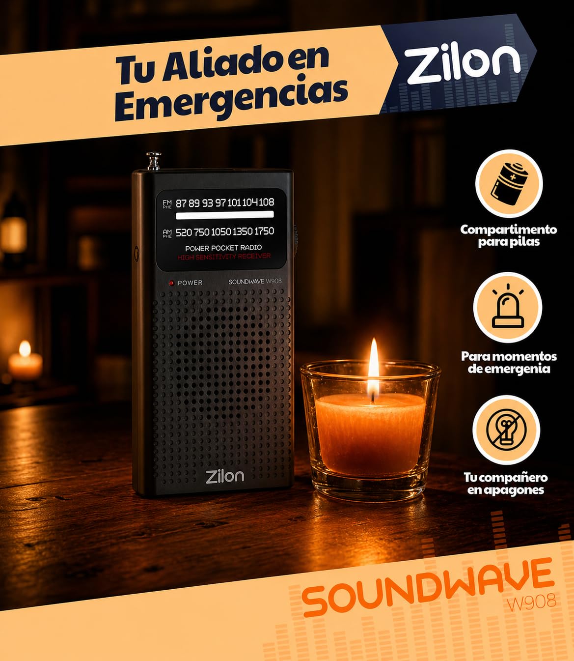 ZILON Transistor Radio a Pilas Pequeña Portatil Analogica Kit Emergencia FM Am Entrada Auriculares de Bolsillo Simple Personas Mayores Numeros Grandes para Facil Vision Muy Potente AA
