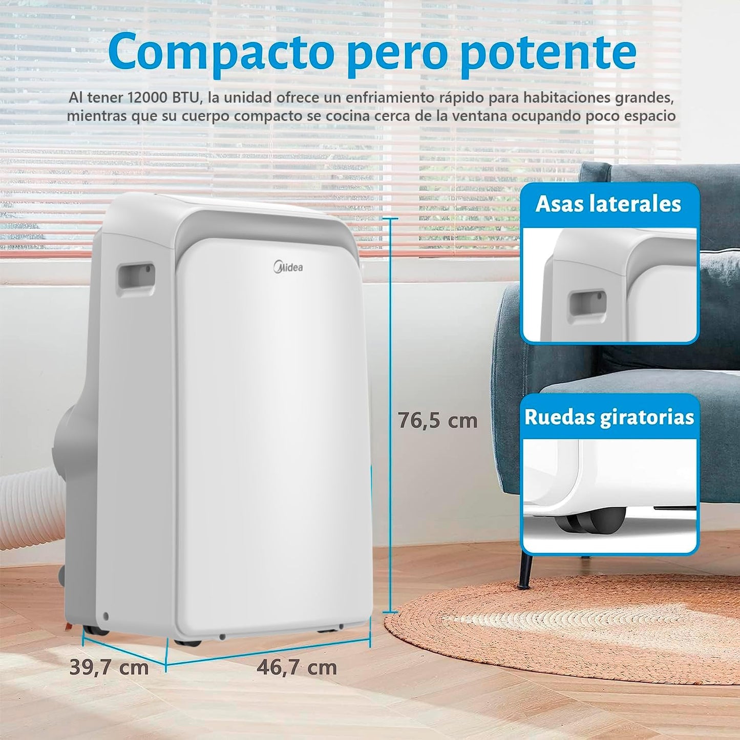 MIDEA Pingüino Aire Acondicionado Portátil Frío y Calor 3000 Frigorías / 12000 BTU - Climatizador silencioso con bomba 3500 W Air conditioner 4 modalidades con kit de ventana y control remoto