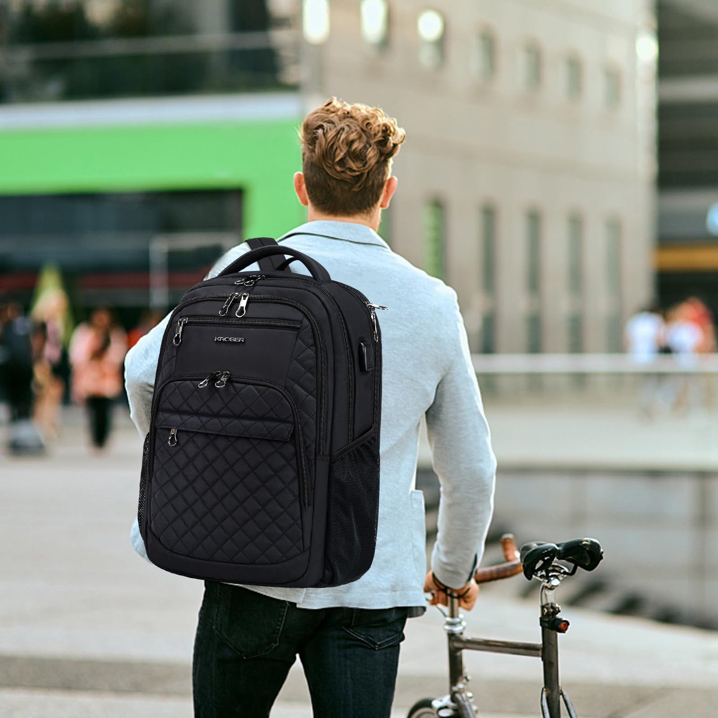 KROSER Mochila de viaje para portátil, Acolchado, negro, 43,18 cm, Mochilas Daypack
