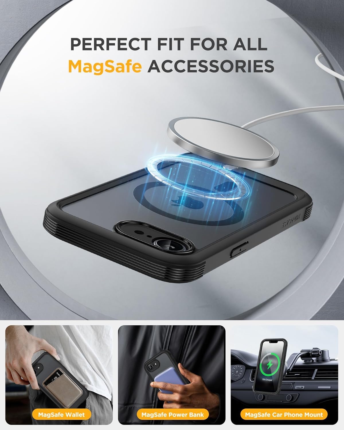 Miracase Funda de cristal magnético para iPhone 16e, color negro