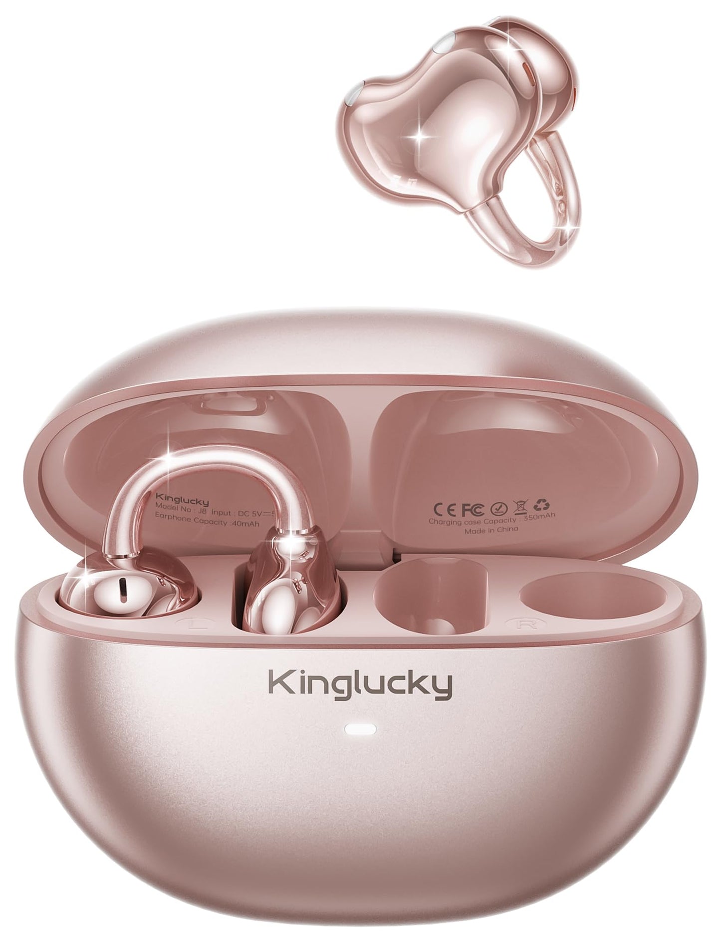Kinglucky ClipFree - Auriculares de oreja abierta, diseño inspirado en joyas, elegante y cómodo, ajuste de clip, auriculares inalámbricos Bluetooth 5.4 para mujer, batería de larga duración, ideal