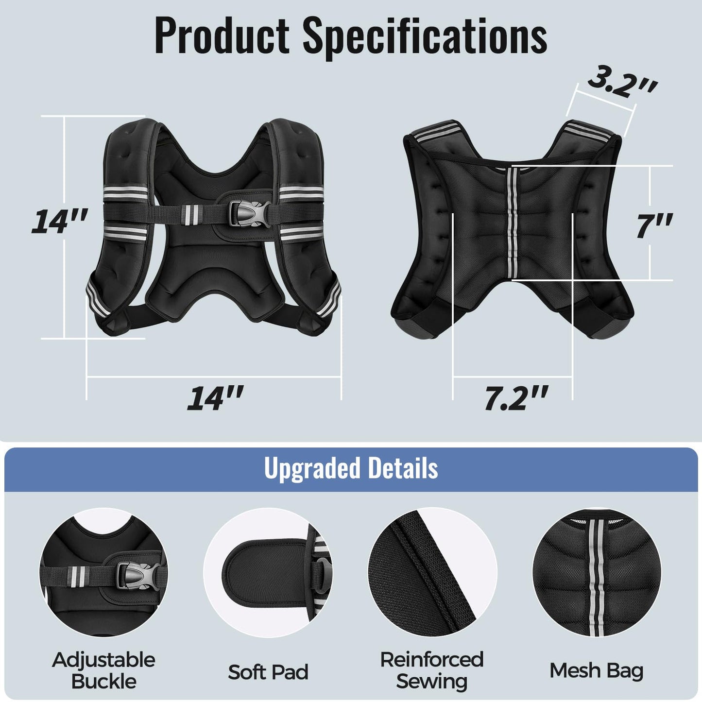 Zeerun Chaleco con peso de 10 libras para mujeres y hombres con rayas reflectantes y hebilla ajustable, cómodo y duradero para caminar, correr y entrenamiento de fuerza, color negro