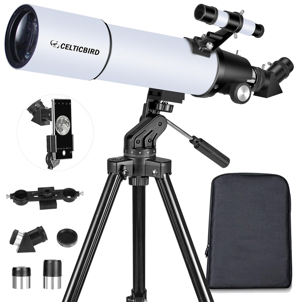 Celticbird Telescopio 80 mm Apertura Telescopio Refractor portátil astronómico Revestimientos de Alta transmisión Totalment (80460)