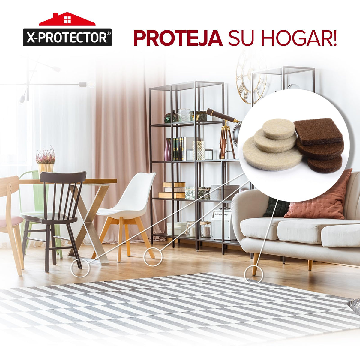 Almohadillas de Fieltro para Muebles X-Protector 133 Piezas, Beige y Marron - Fieltro Adhesivo, Fieltros para Sillas - Mejores Protectores de Suelo de Madera - Protectores de Suelo para Muebles