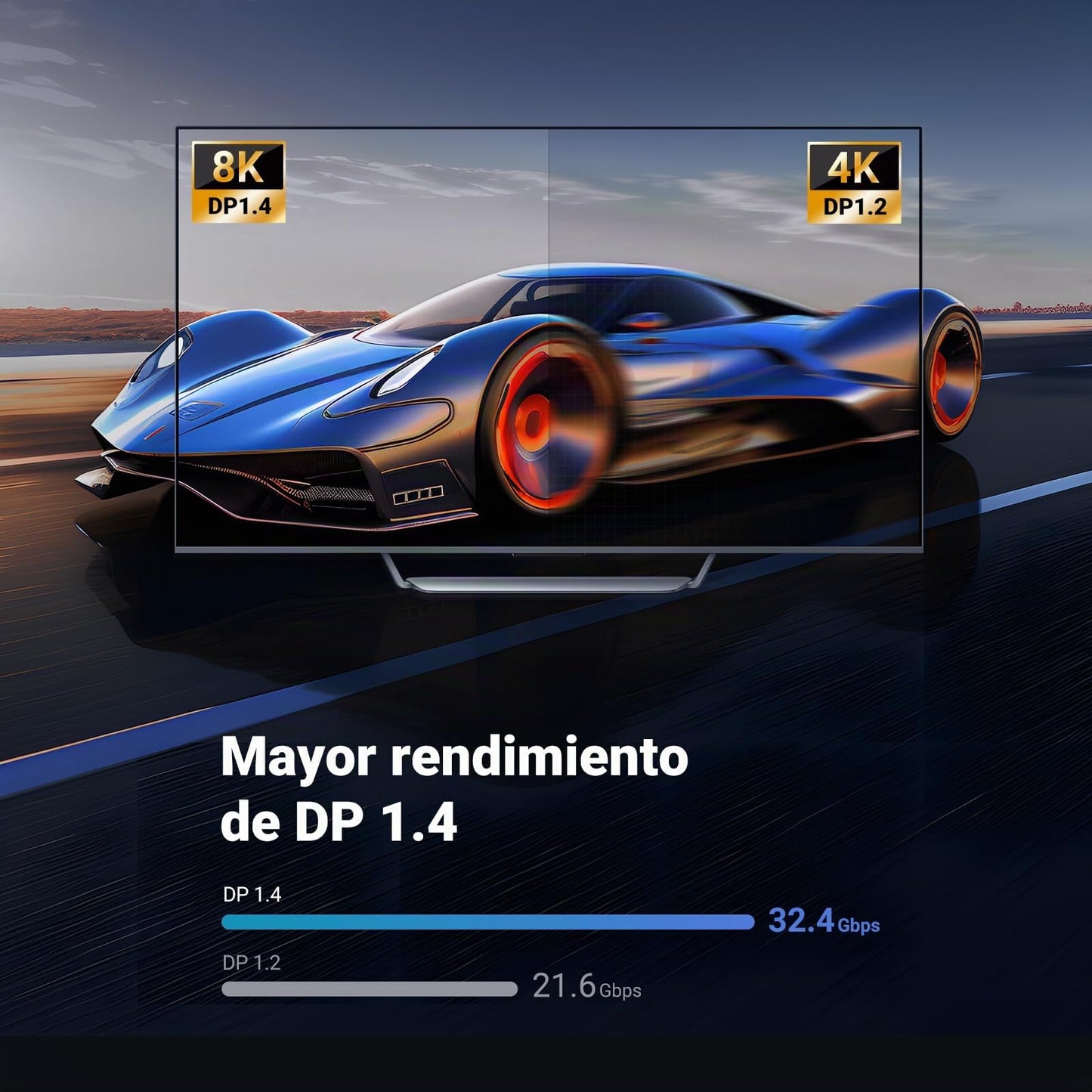 UGREEN Cable DisplayPort 1.4, 8K 60Hz UHD DP Soporte 4K 144Hz 2K 165Hz Freesync G-Sync HDR 3D Alta Velocidad 32.4Gbps, Compatible con Tarjeta Gráfica TV Monitor, 3Metros