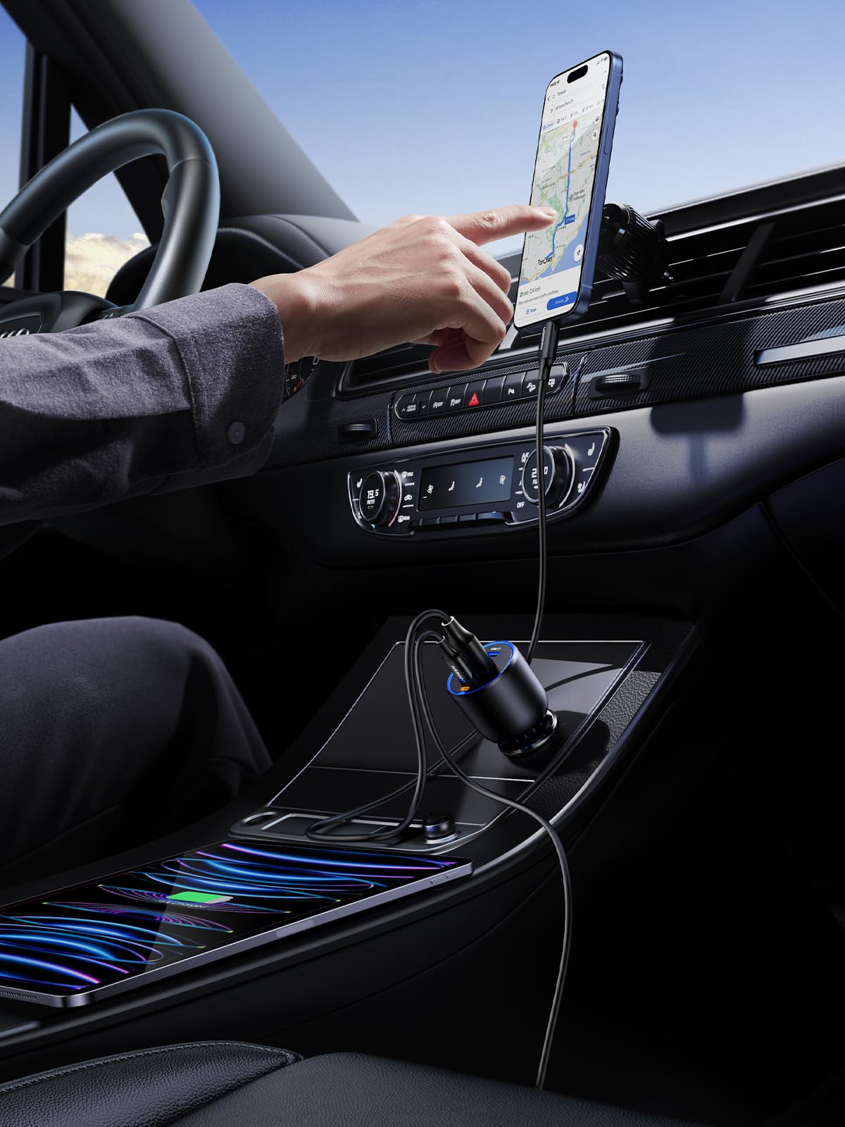 UGREEN 130W Cargador Coche USB C 45W PPS PD QC 3.0 Car Charger con Cable