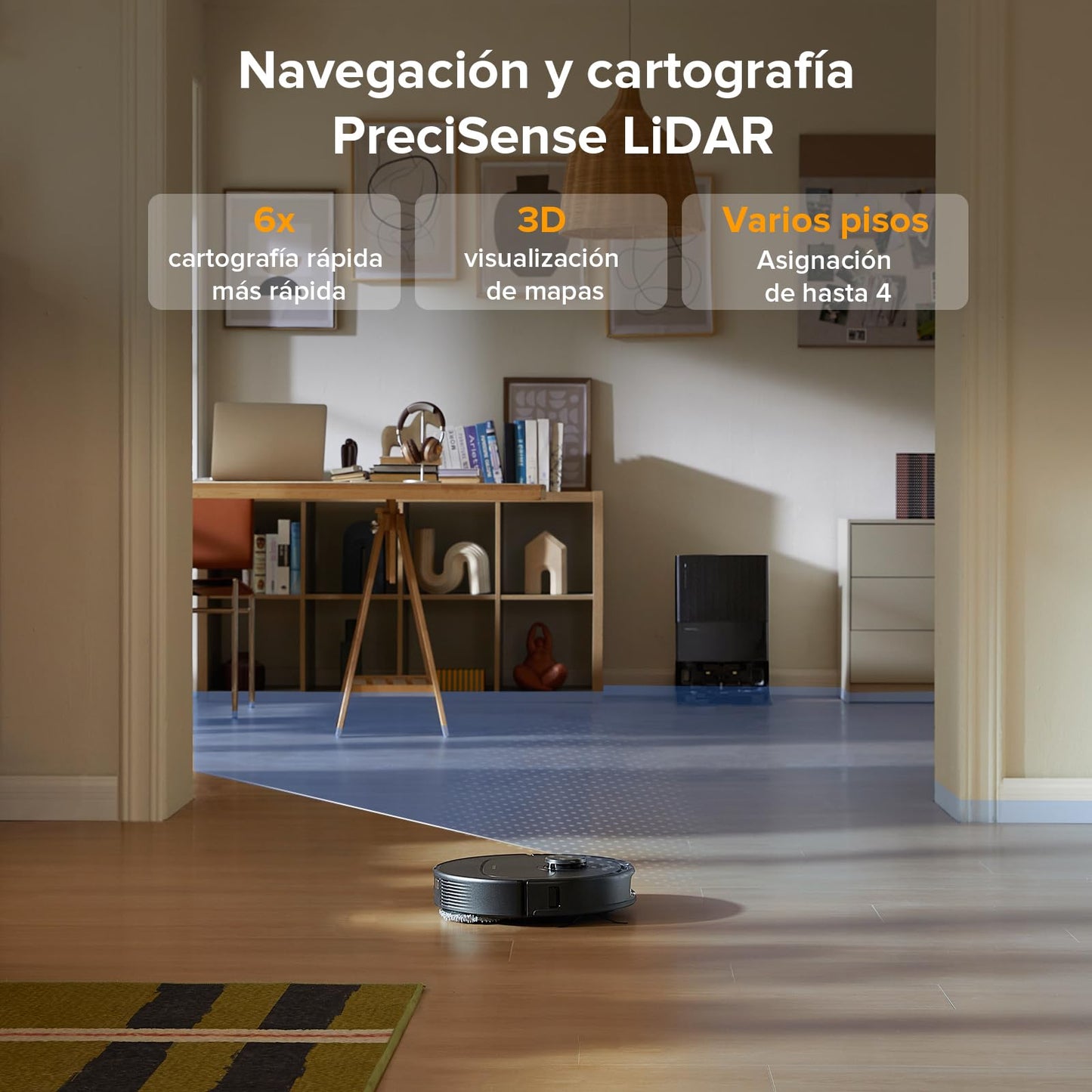 roborock Robot Aspirador QV 35A, 8000Pa de succión, Dos mopas giratorias elevables, cepillos antienredos, tecnología reactiva para Evitar obstáculos, navegación y mapeo,Negro