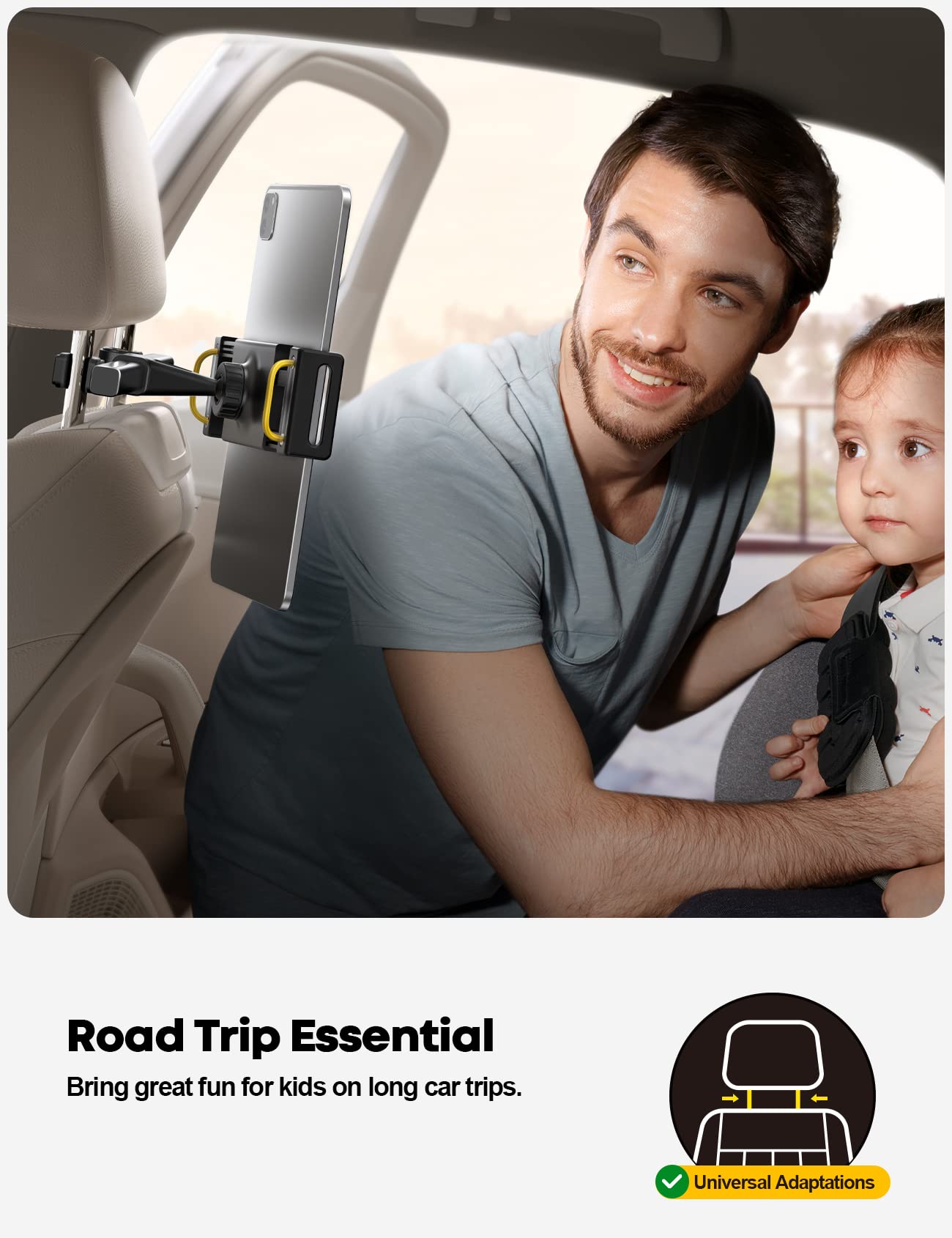 Soporte para reposacabezas de Coche para iPad, Negro