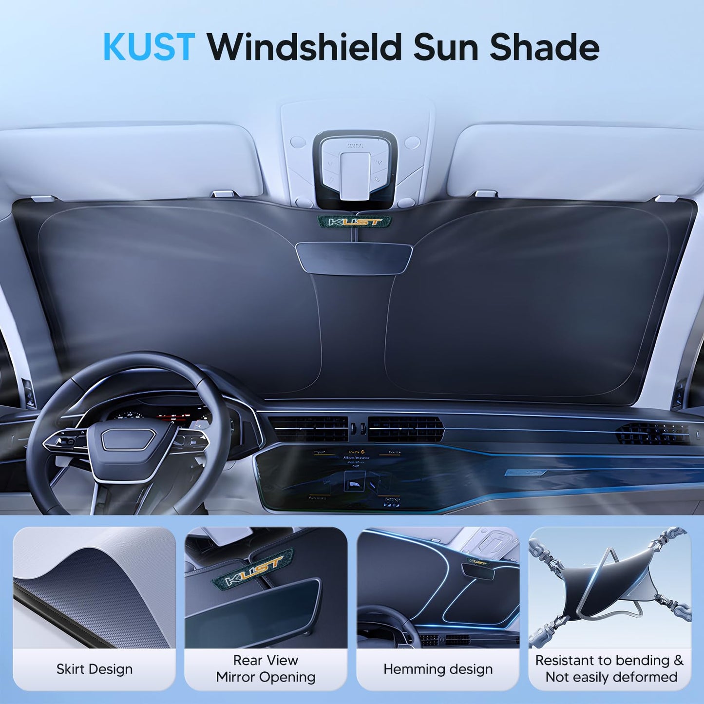 Kust - Parasol para parabrisas, accesorio para la ventana, pantalla solar plegable que bloquea los rayos UV