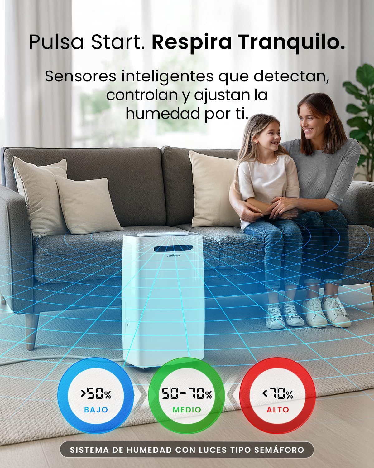 Pro Breeze Deshumidificador Antihumedad 20L, Habitaciones hasta 30m2, Depósito Extraíble y Desagüe Continuo, Pantalla Digital, 4 Modos, Temporizador 24h, seca la ropa - Deshumificador Silencioso