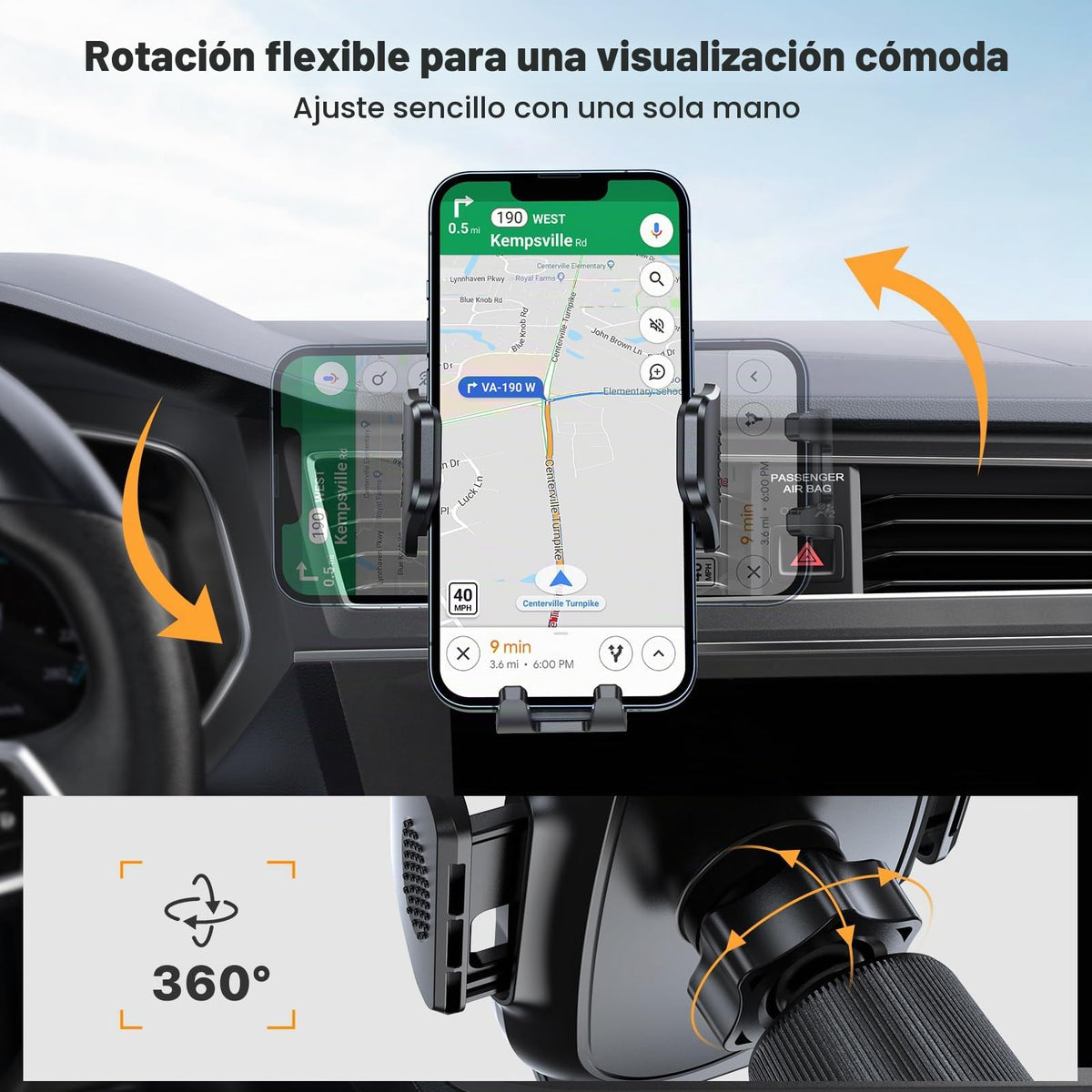 Miracase Soporte para teléfono de coche con clip de gancho de metal, soporte para teléfono móvil de ventilación, soporte universal manos libres para iPhone, Android y todos los teléfonos inteligentes,