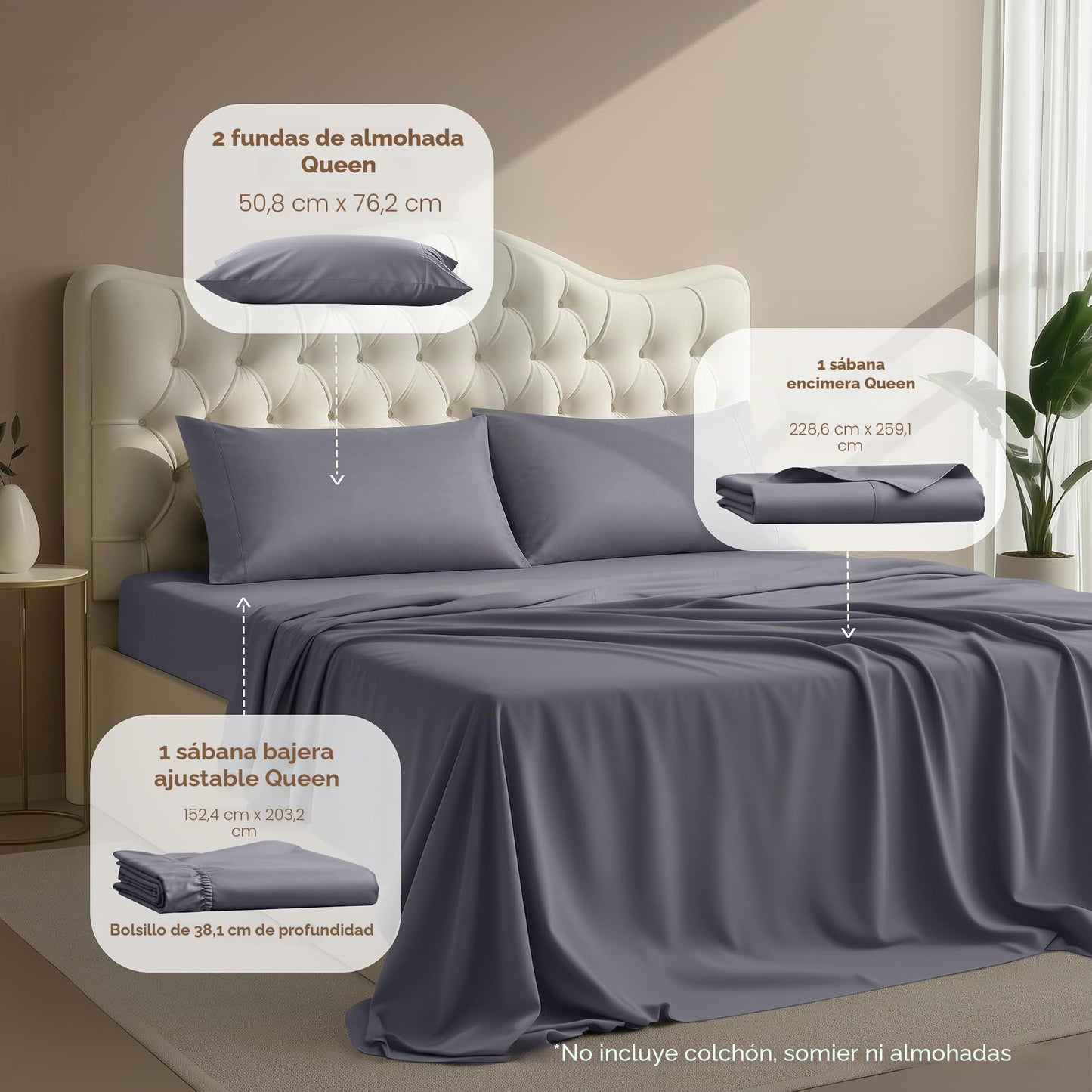 Utopia Bedding Juego de sábanas de Microfibra de 4 Piezas (Queen, Gris)