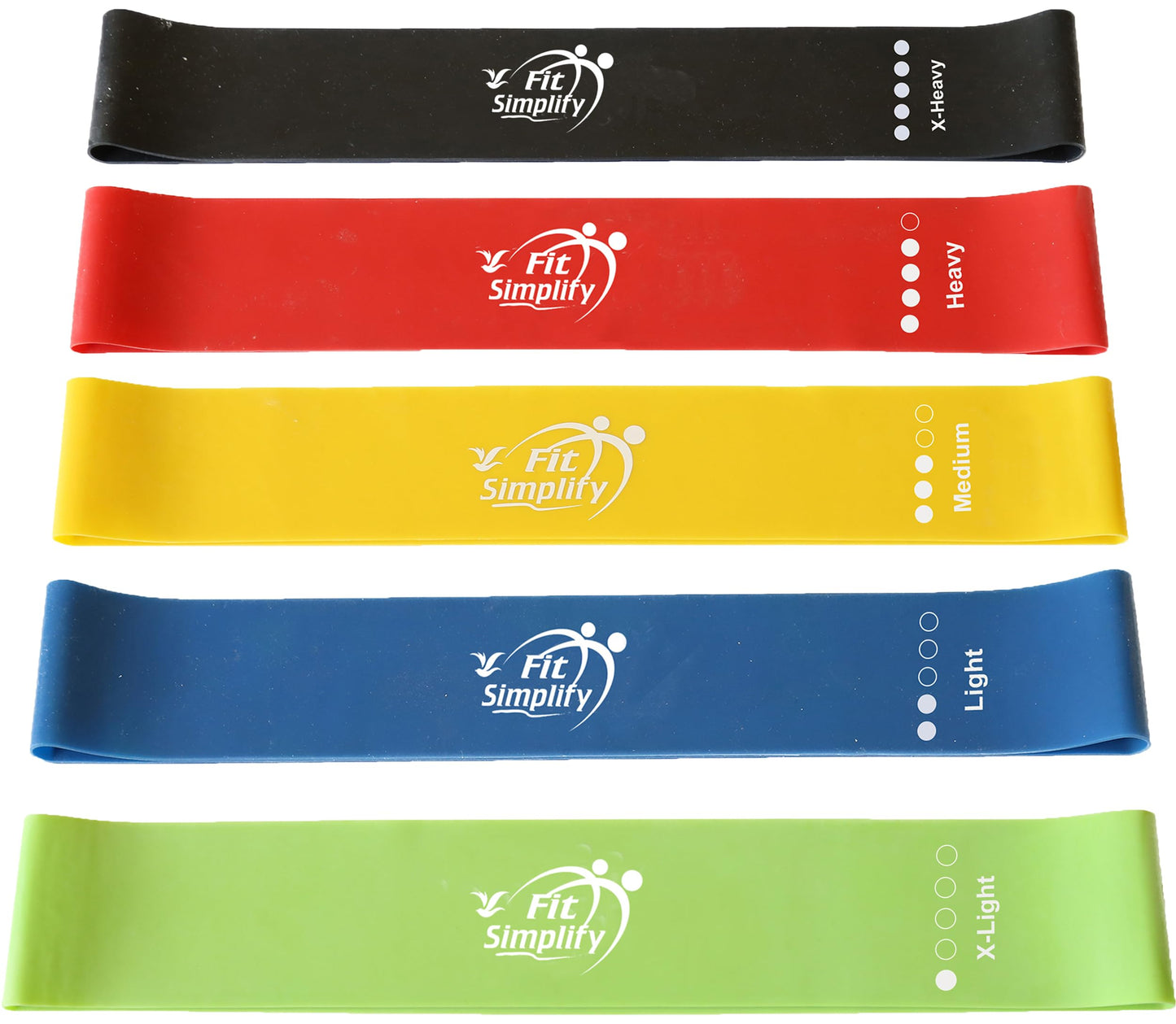 Fit Simplify Bandas de Resistencia Instrucciones (Pueden no Estar en español). Bolsa de Transporte, Libro electrónico y vídeos de Entrenamiento en línea, 5 Unidades.