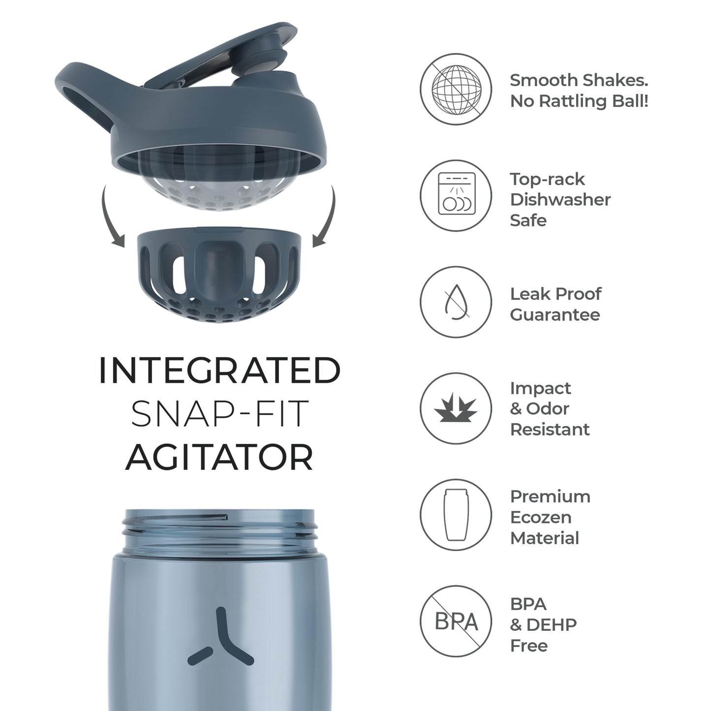 Promixx FORM Botella de Agua Deportiva - Botella Agua sin BPA Premium - Botella Sostenible con Tapa Antigoteo – Botellas de Agua 760 ml (Azul Medianoche)