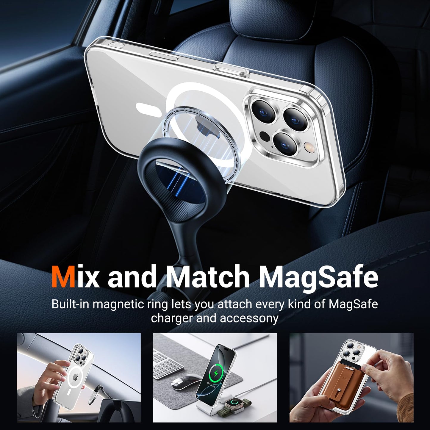 Temdan Funda transparente para iPhone 16 Pro, compatible con Magsafe, antiamarilleamiento, protección de grado militar, a prueba de golpes, delgada, magnética, transparente