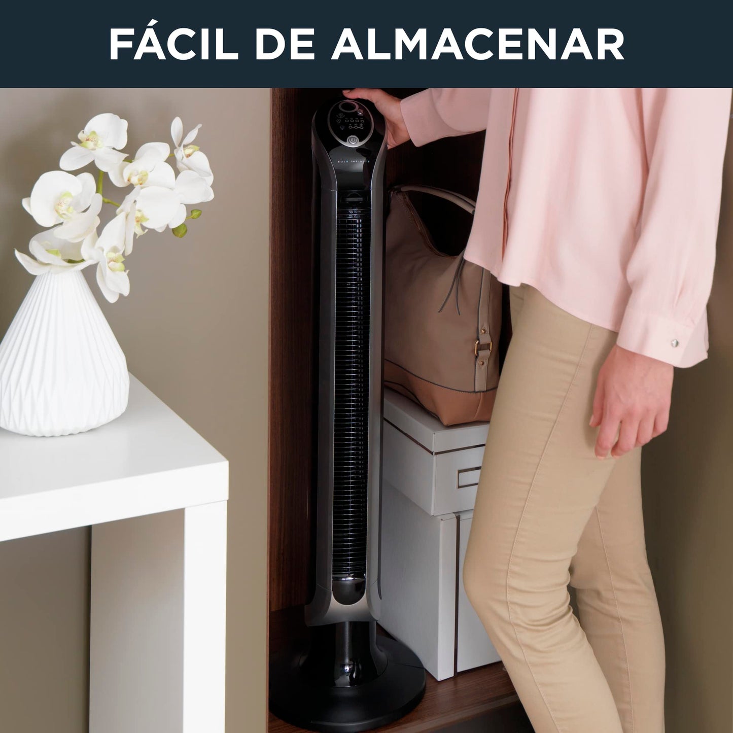 Rowenta Eole Infinite, Ventilador de Torre Potente, Temporizador de hasta 8 horas, 3 Velocidades, Mando a Distancia, Apagado Automático, Moderno, Bajo Consumo Energético, Sin Aspas, Negro VU6670