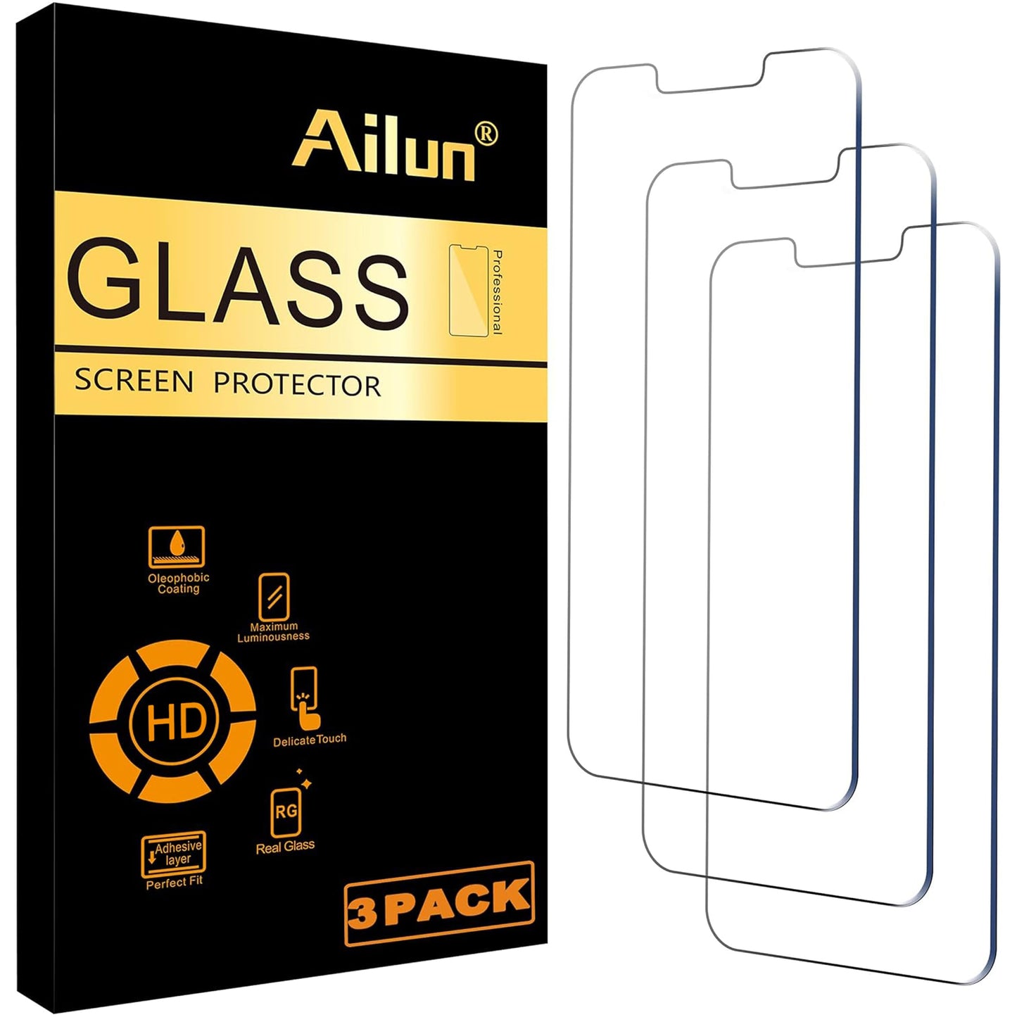 Ailun Screen Protector for iPhone 16e / 14/13 / 13 Pro [6.1 Inch] Display 3 Pack Tempered Glass, Case Friendly [Not for iPhone 16 6.1 Inch]