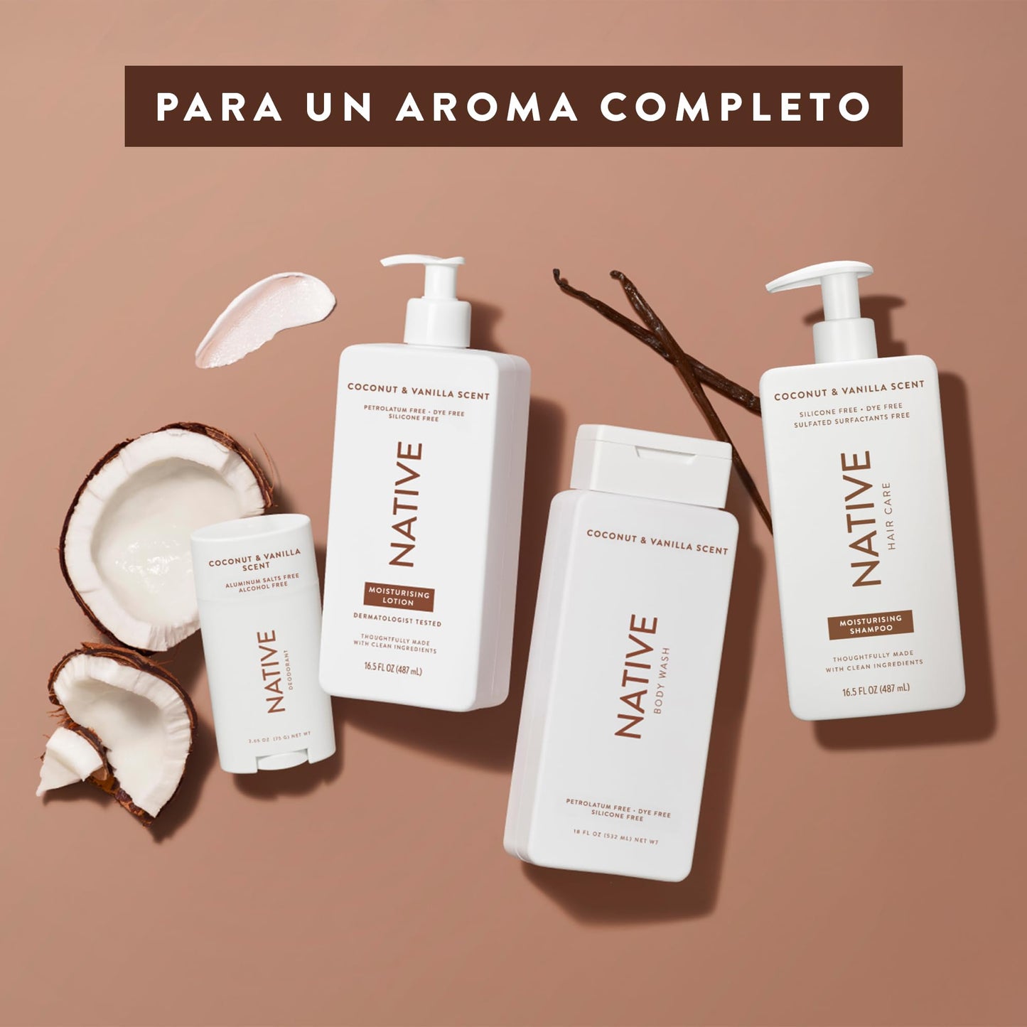 Native Desodorante para Mujeres & Hombres - Libre de Alcohol & Aluminio - Aroma a Coco & Vainilla - Con Manteca de Karité, Aceite de Coco & Bicarbonato de Sodio - Control del Olor 72 Horas (75 ml)
