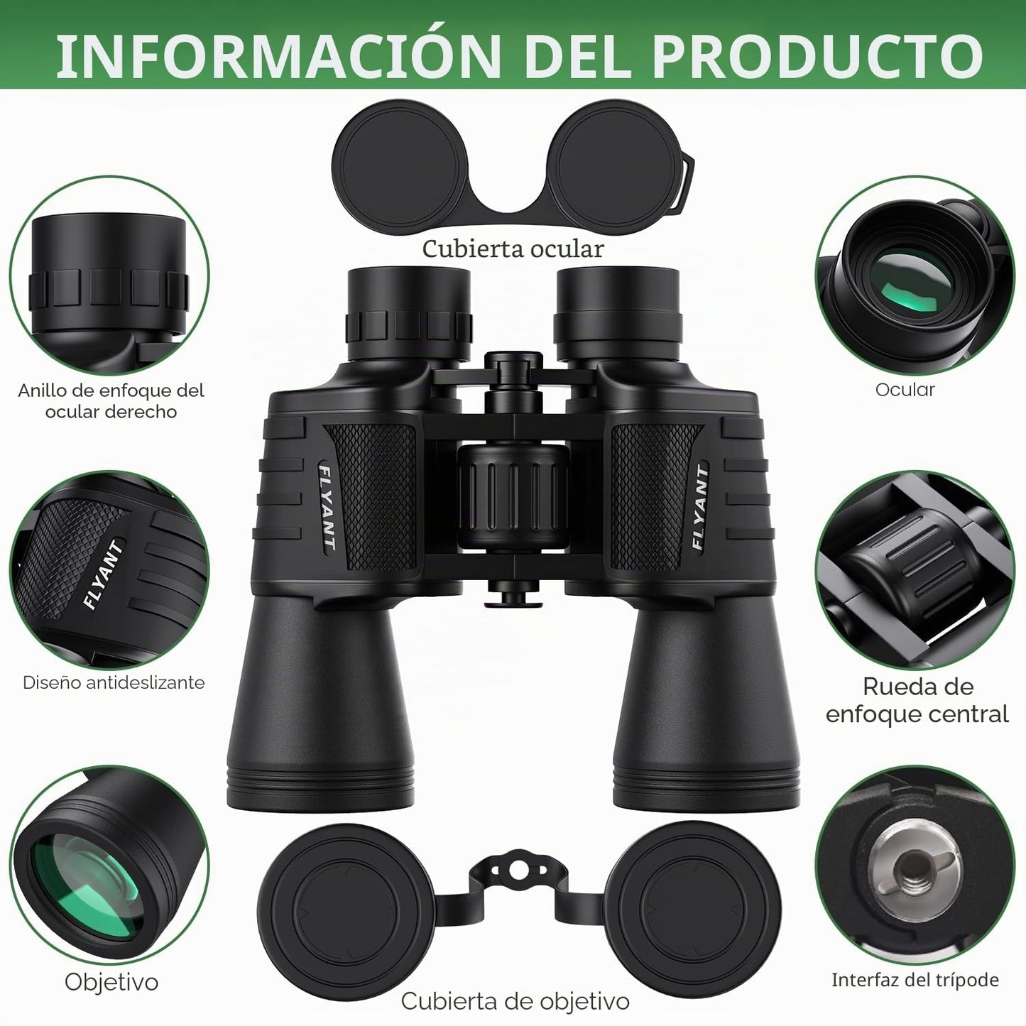 Prismáticos de alta potencia de 20 x 50 para adultos, impermeables, compactos, con visión de poca luz, para observación de aves, caza, juegos de fútbol, viajes, observación de estrellas, crucero con