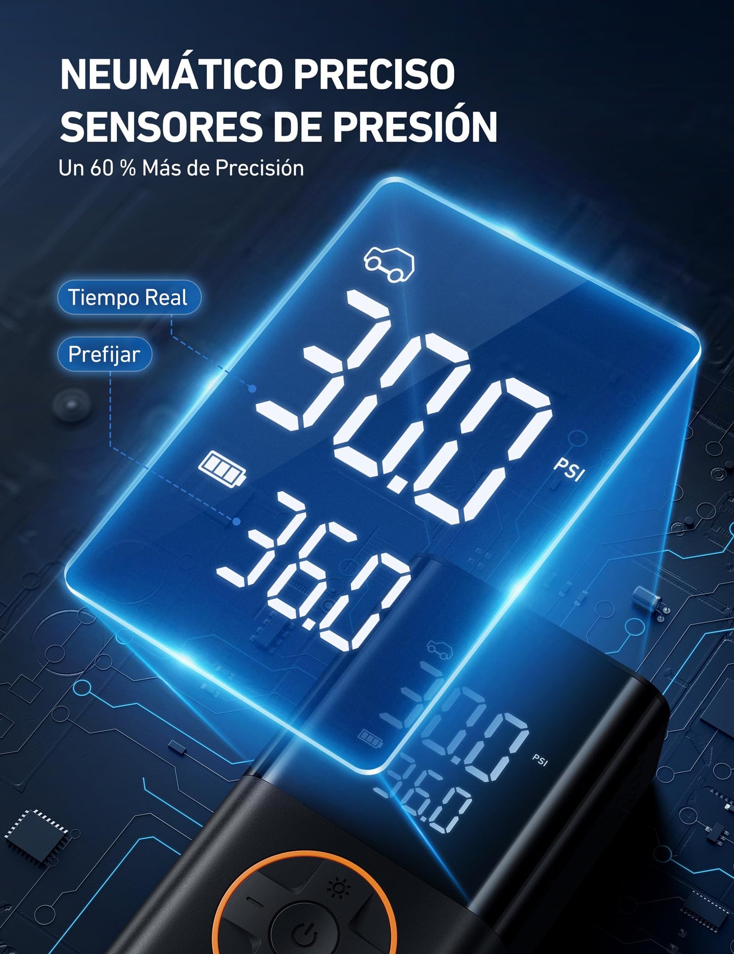 AstroAI Compresor Aire Portátil Inalámbrico, Inflador Ruedas Multiuso, Hinchador Ruedas con Batería Recargable y Luz LED, Apagado Automático para Coche Eléctricos, Bicicletas, Moto y Etc. (Naranja)