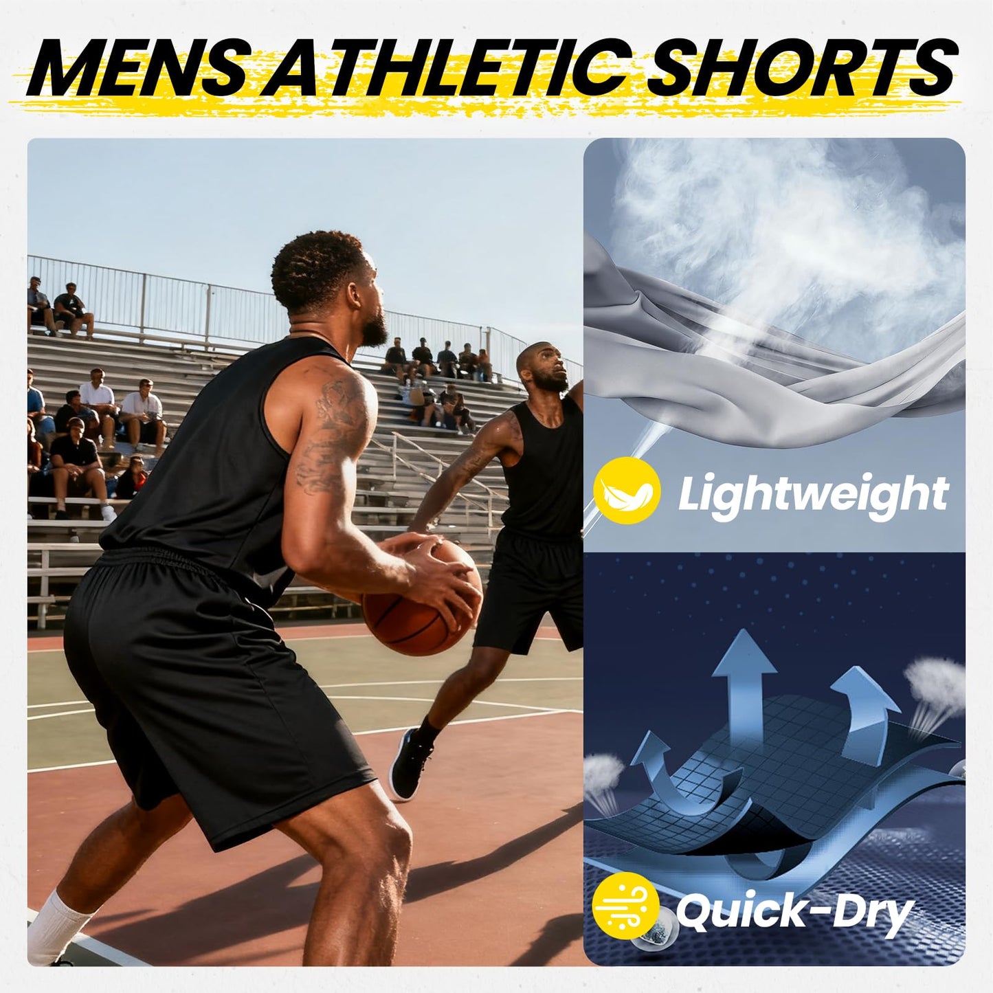 BALENNZ Pantalones Cortos Deportivos para Hombre con Bolsillos y Cintura elástica, Ropa Deportiva de Secado rápido, Paquete de 5 Unidades, Negro, Azul Marino, Gris Oscuro, Gris Claro, Large