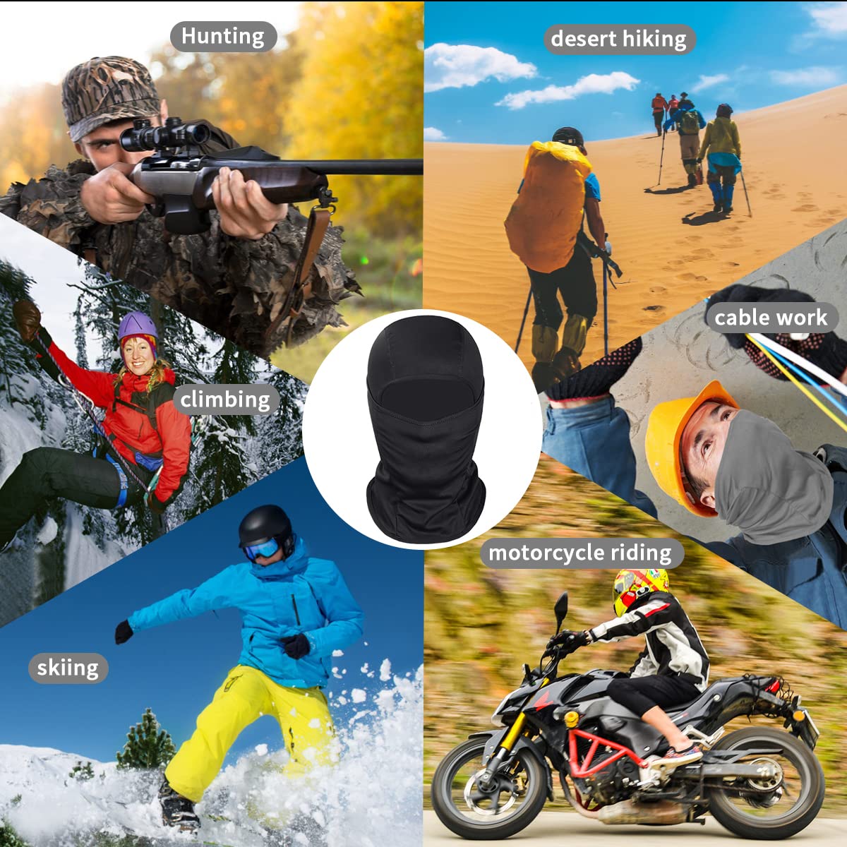 Achiou Máscara de esquí para hombres y mujeres, pasamontañas, máscara Shiesty, protector UV, ligera, para motocicleta y snowboard, Negro -, Talla única