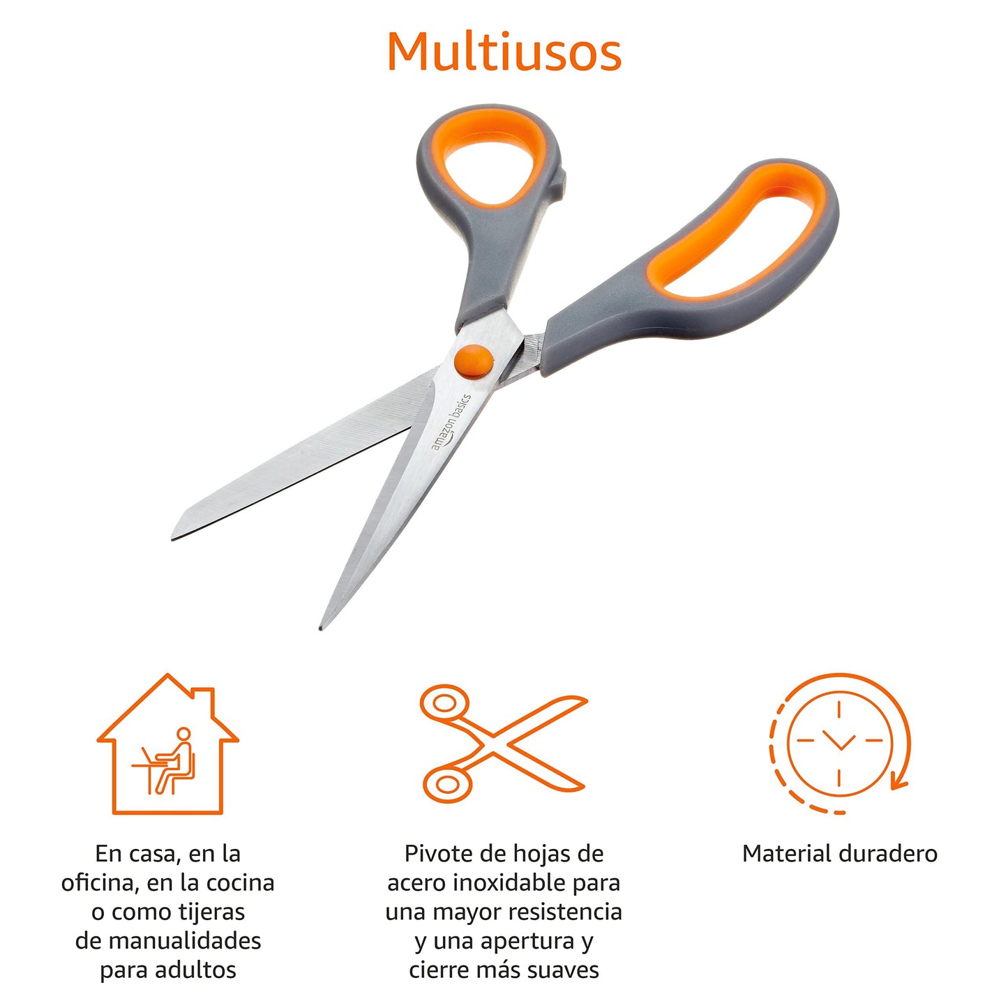 Amazon Basics Tijeras de acero inoxidable, cómodas, multifuncionales, multiusos, recubiertas de PVD, paquete de 3, oficina, hogar, cocina, multicolor