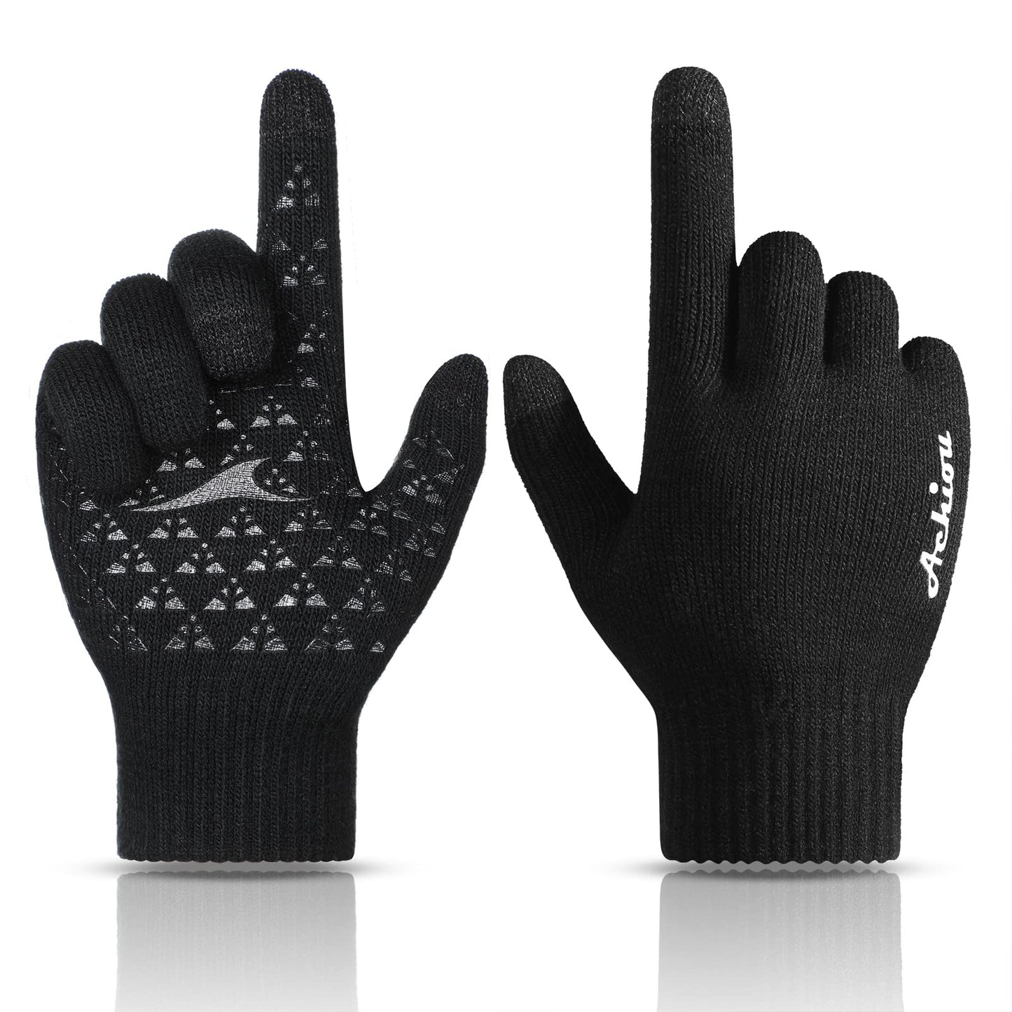 Achiou - Guantes de invierno para hombres y mujeres, aptos para uso con pantalla táctil, guantes cálidos con forro de punto suave térmico, puños elásticos, 3 tamaños para elegir, Negro, M