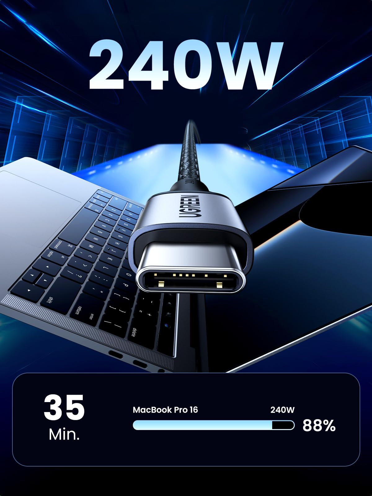 UGREEN Zapix Cable USB C 240W PD 3.1 Carga Rápida Trenzado Nylon (1M)