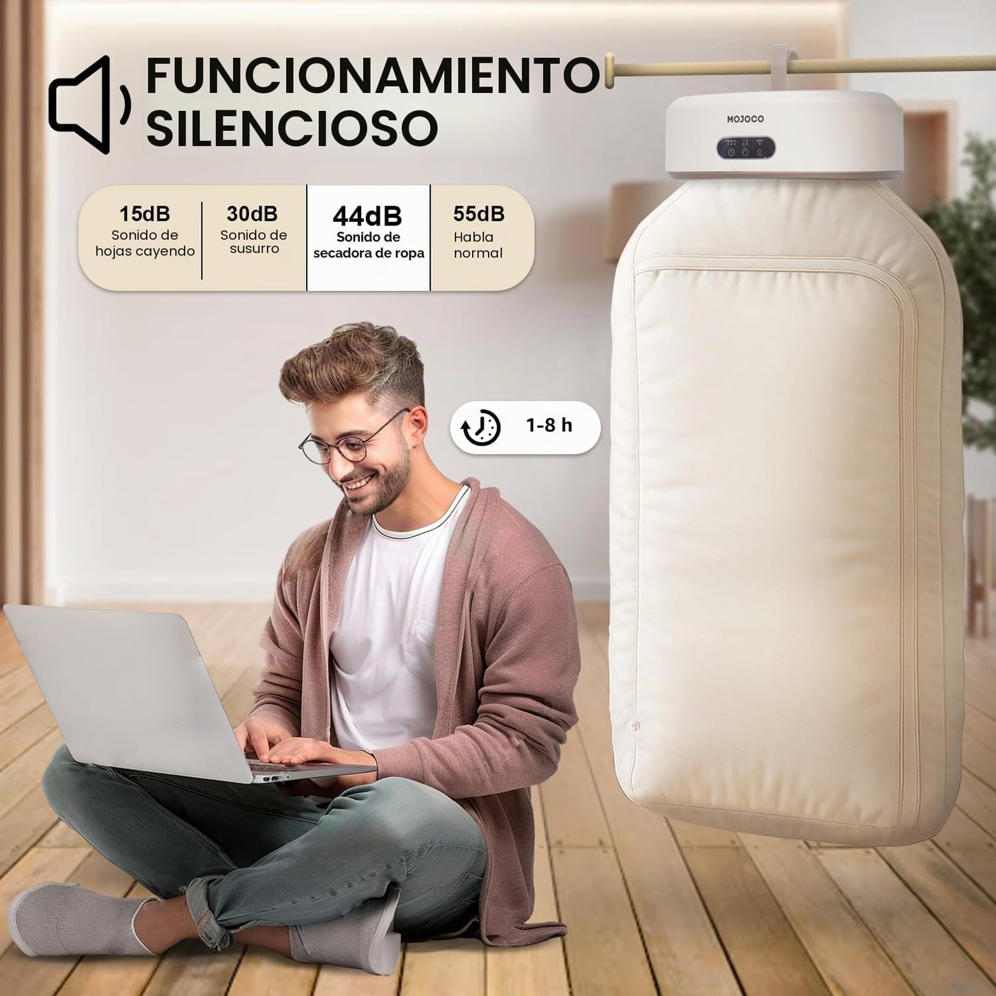MOJOCO Secadora de ropa portátil – Secadora mini/compacta para apartamento, caravana, viajes, pequeña máquina silenciosa de secado rápido con temporizador ajustable y configuración sin complicaciones
