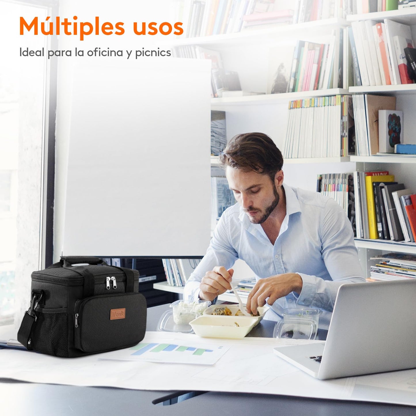 Lifewit Bolsa Termica Porta Alimentos 9L(12 Latas), Bolso Comida Trabajo Hombre y Mujer, Lunch Bag para Lonchera, Medio Bolsas Nevera Portatil para Playa, Viaje, Work, Negro