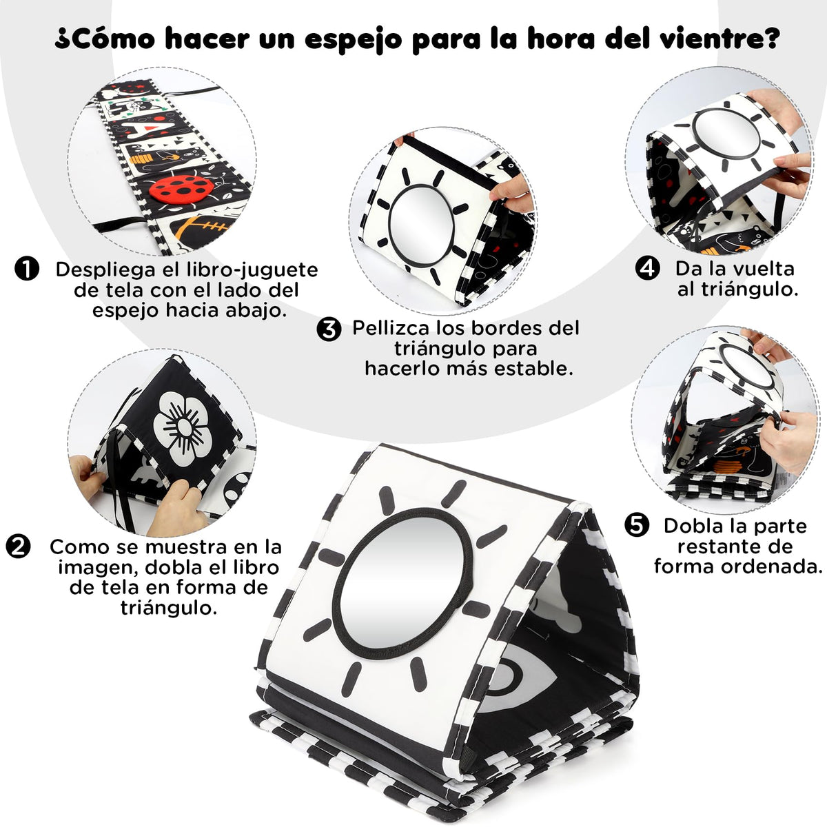 URMYWO Bebé Juguetes 0 6 Meses Negro Blanco Libro Bebé Contraste Libros de Tela 0 3 6 12 Meses Regalos para Bebés (BL-US)