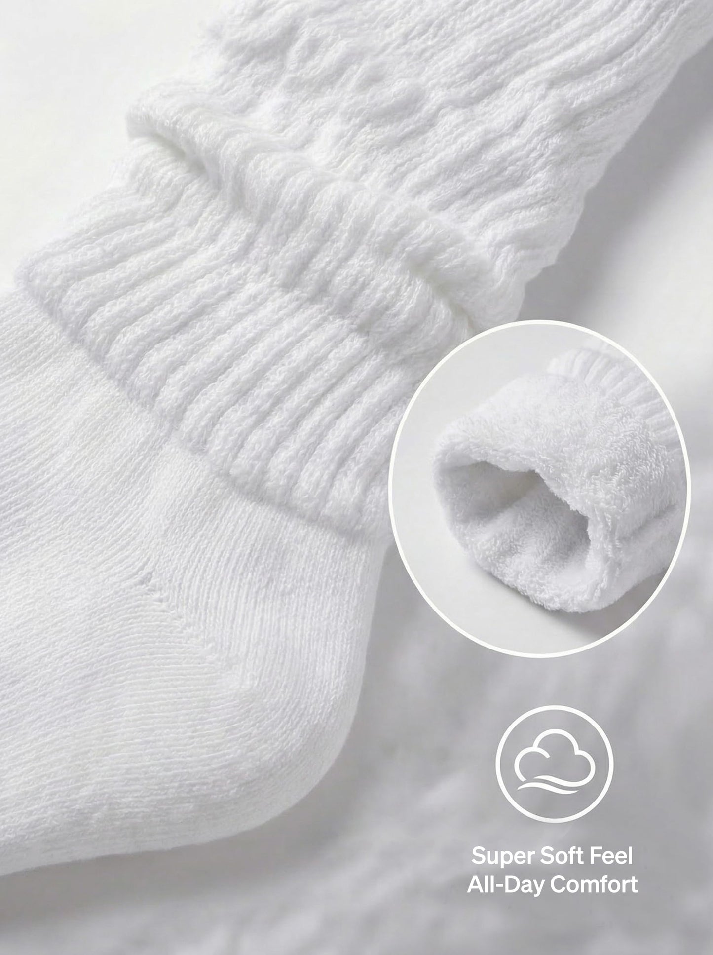 HUE Women's Slouch Sock 3 Pair Pack, White/White/White, One Size