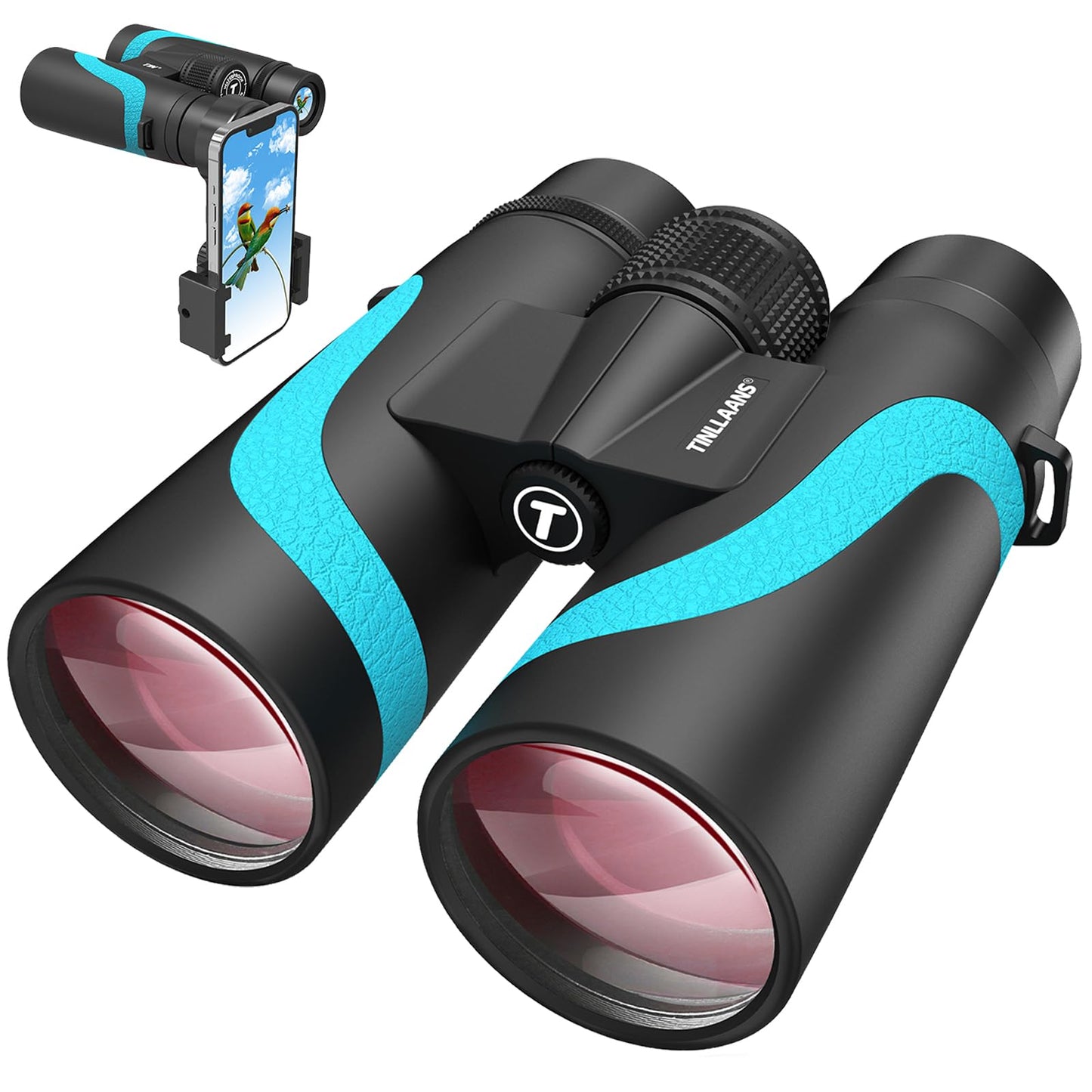 Prismáticos HD de 15 x 55 pulgadas para adultos, prismáticos de gran potencia, prismáticos impermeables BAK4, prismáticos ligeros para observación de aves, senderismo, viajes, crucero, con adaptador