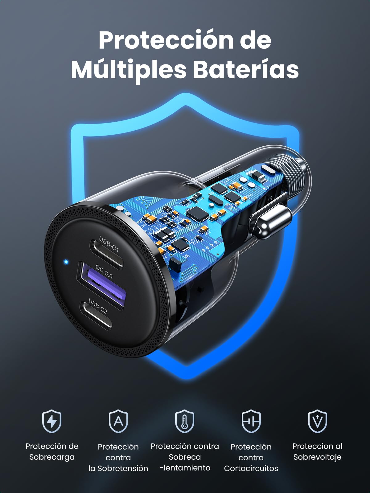 UGREEN - Cargador de Coche USB C rápido PD QC 3.0, 69 W, Cargador para Encendedor de Cigarrillos, USB C, 65 W, 45 W, 30 W, Compatible con MacBook Pro Air iPad Pro Steam Deck iPhone 15 Pro MAX 14 13