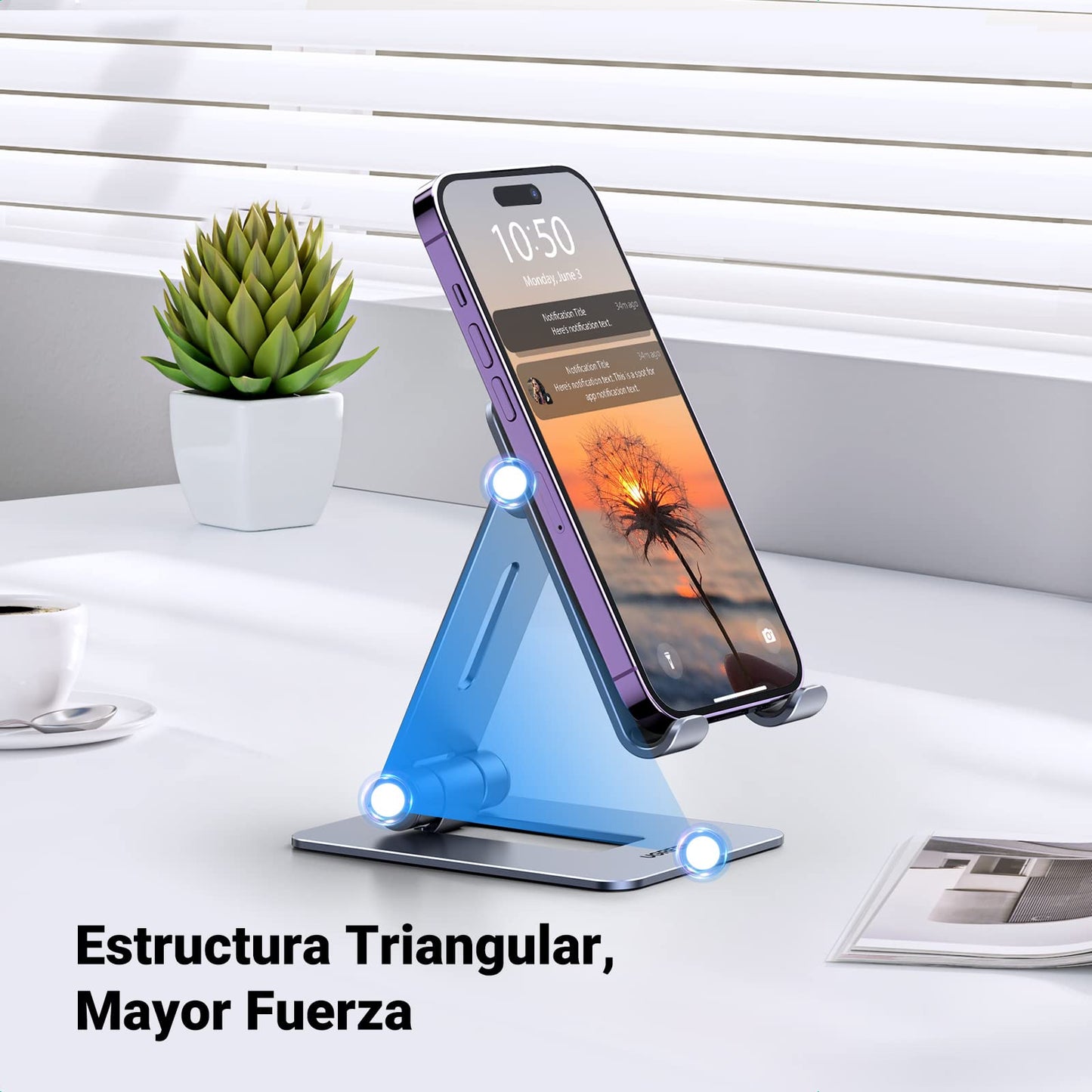 UGREEN Soporte Móvil Mesa Plegable, Stand para Teléfono de Escritorio Ajustable Multiángulo Compatible con iPhone 16 15 14 13 12 11, Galaxy S23 A53, Xiaomi Redmi Note 12 10 y Otros de 4 a 7,9"