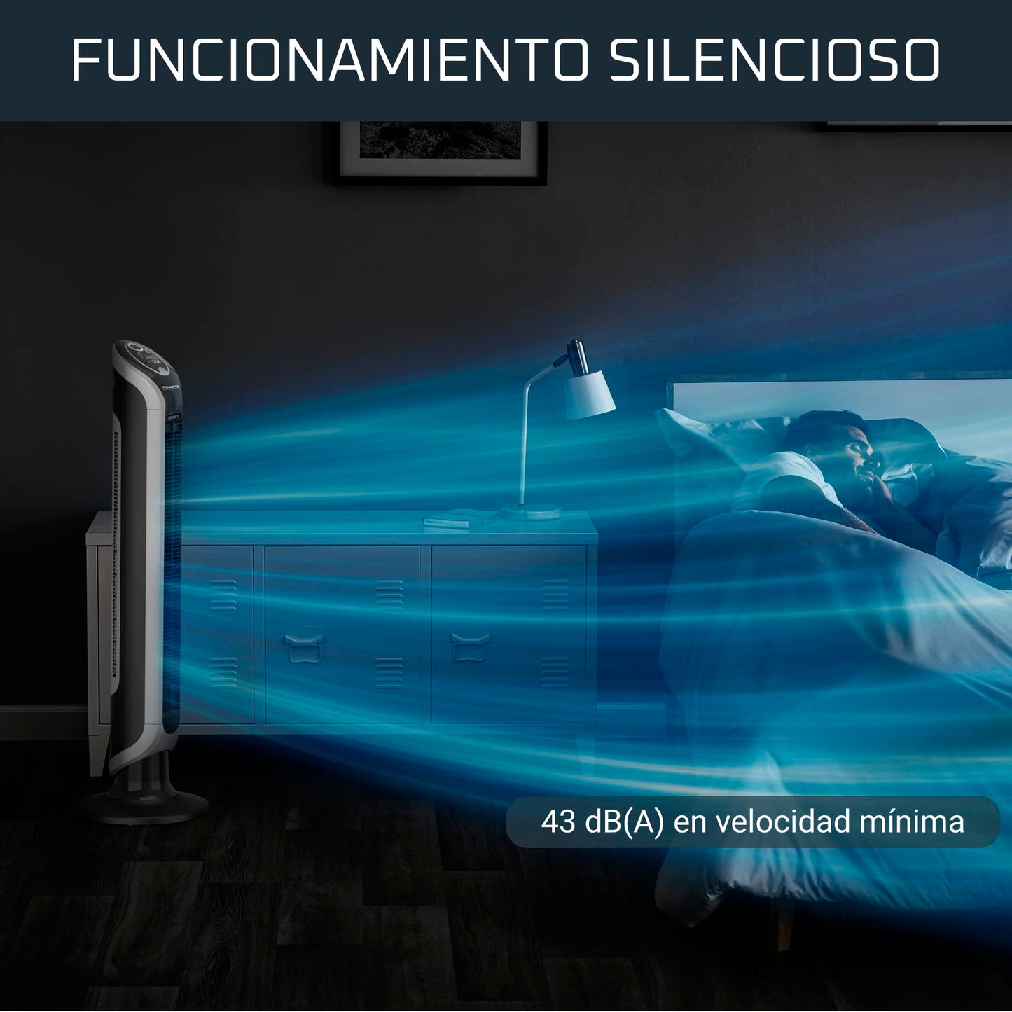 Rowenta Eole Infinite, Ventilador de Torre Potente, Temporizador de hasta 8 horas, 3 Velocidades, Mando a Distancia, Apagado Automático, Moderno, Bajo Consumo Energético, Sin Aspas, Negro VU6670